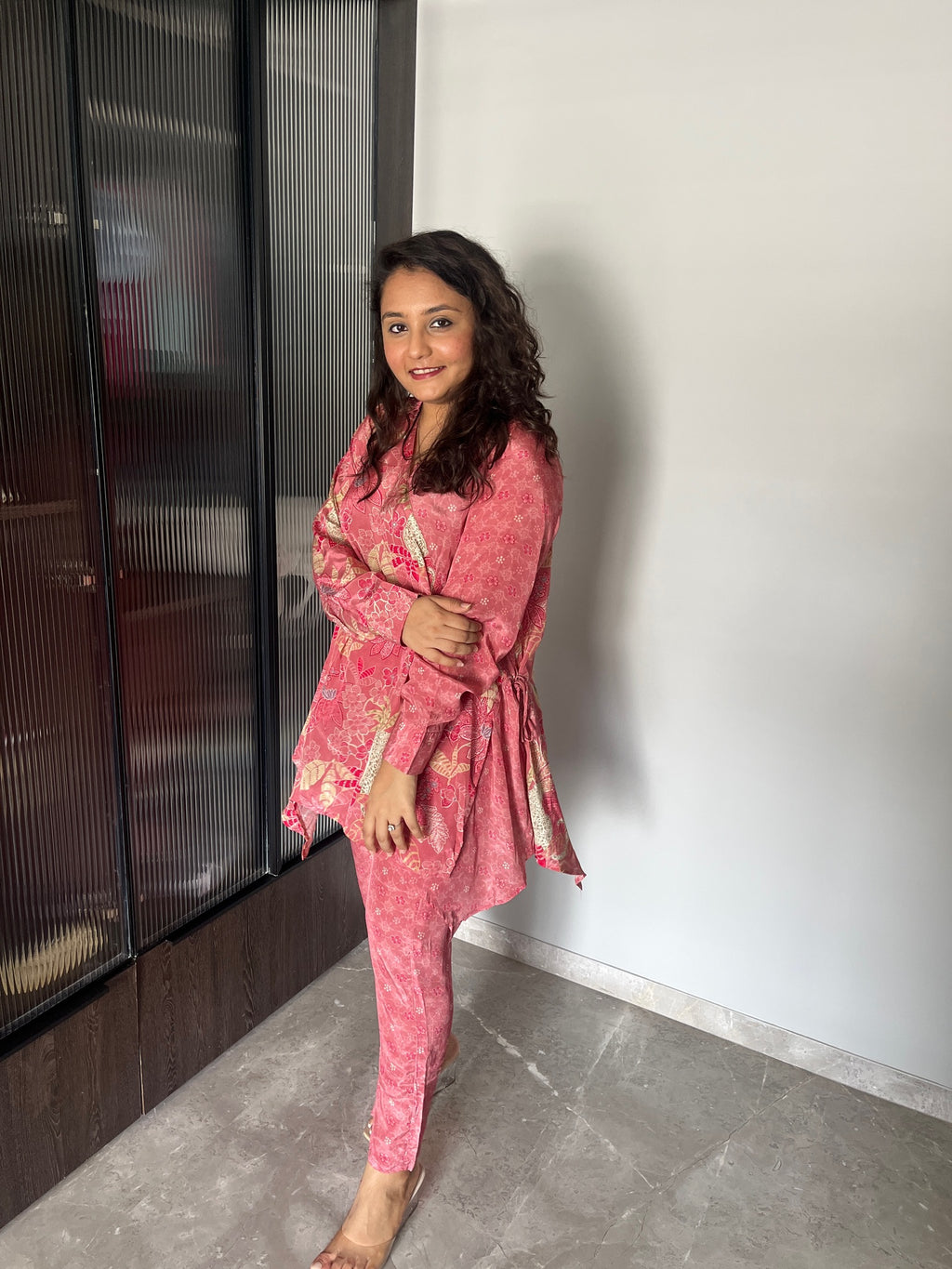 Pink Floral Printed Tie-Up Coord Set