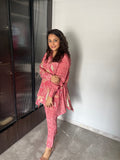 Pink Floral Printed Tie-Up Coord Set