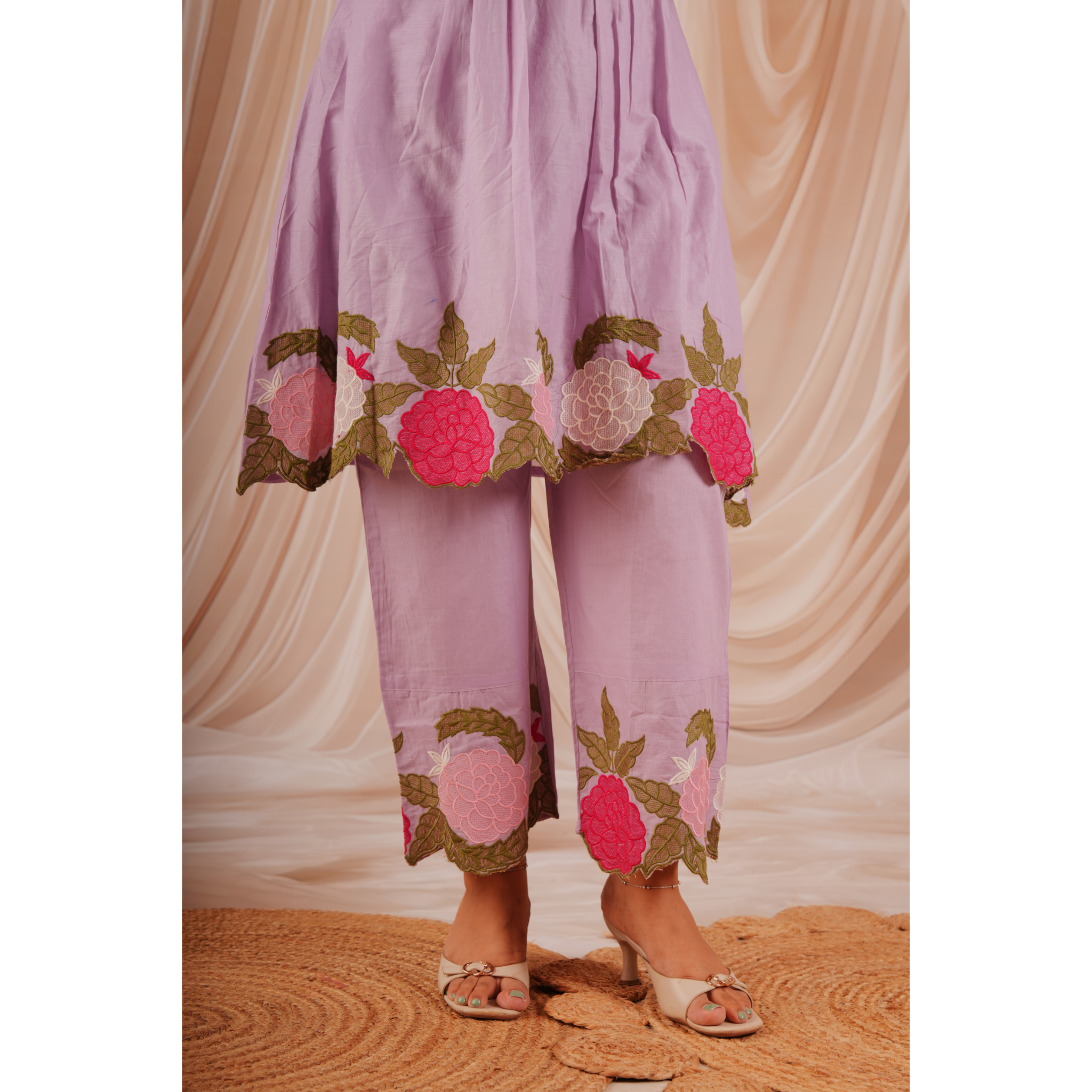 Lavender Floral Embroidered Coord Set
