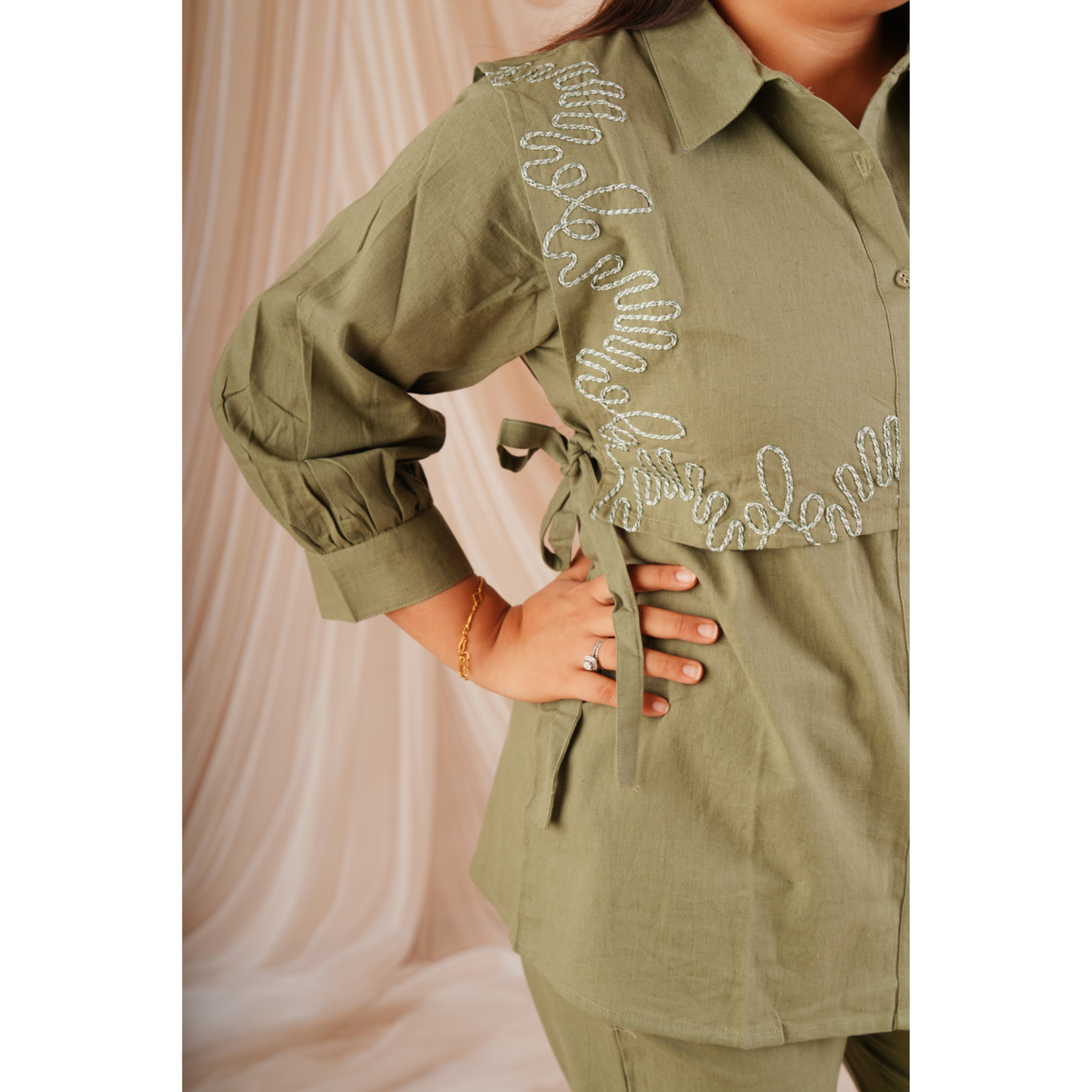 Green Layered Shirt Coord Set