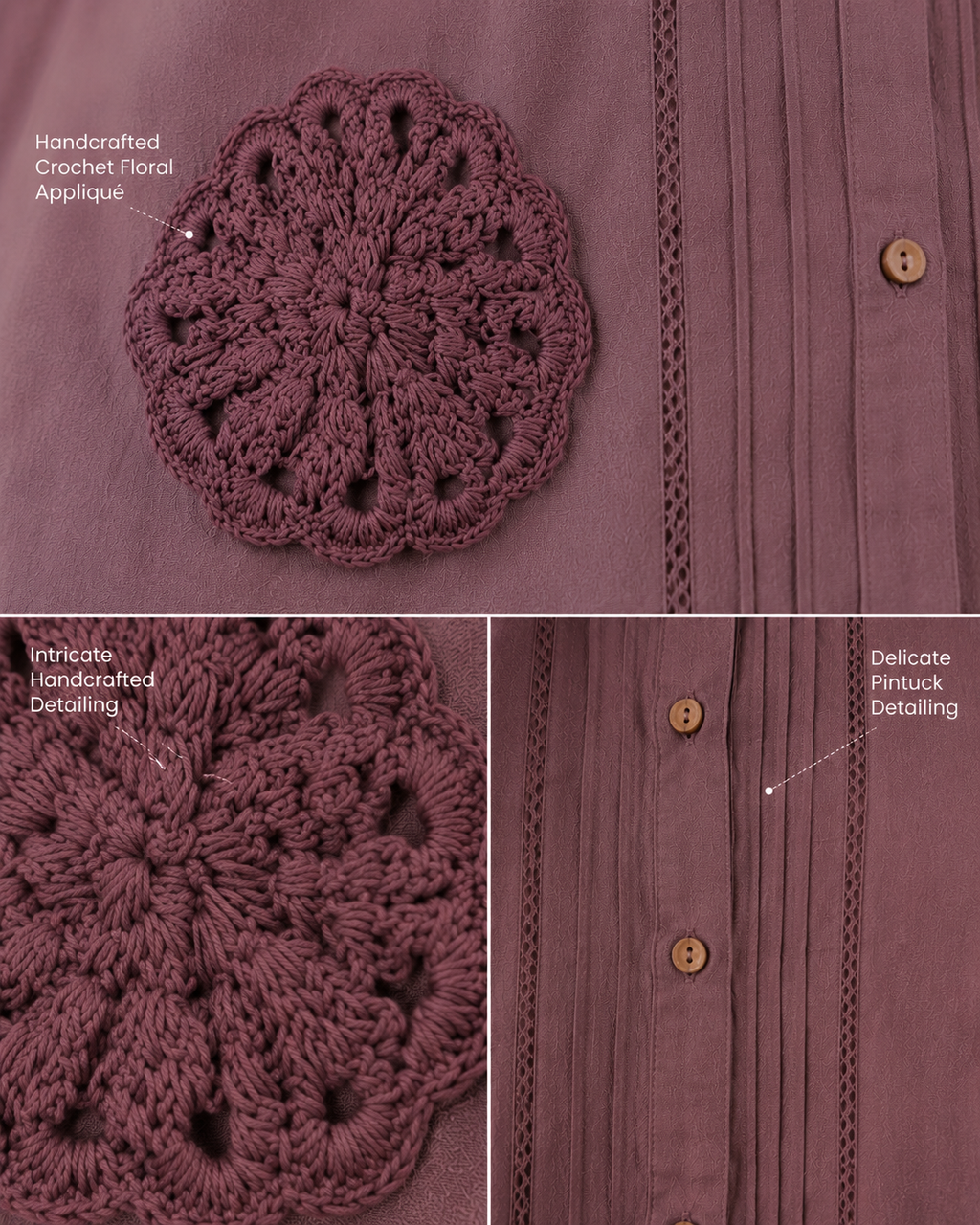 Mauve Cotton Crochet Detail Top