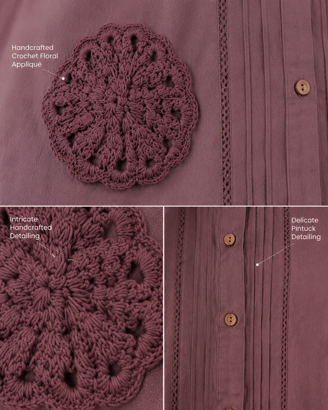 Mauve Cotton Crochet Detail Top
