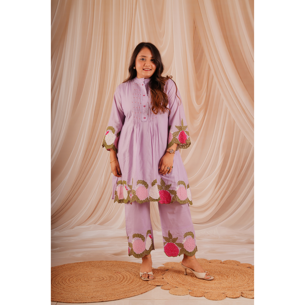 Lavender Floral Embroidered Coord Set