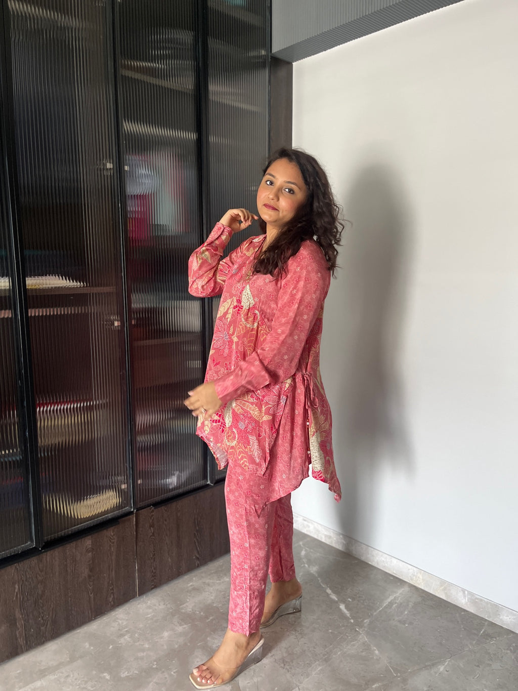 Pink Floral Printed Tie-Up Coord Set