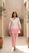 Blush Pink Ombre Cotton Embroidered Coord Set