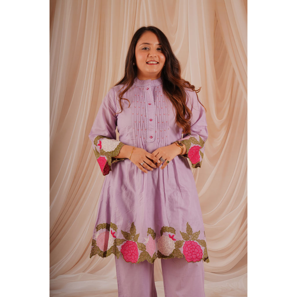 Lavender Floral Embroidered Coord Set