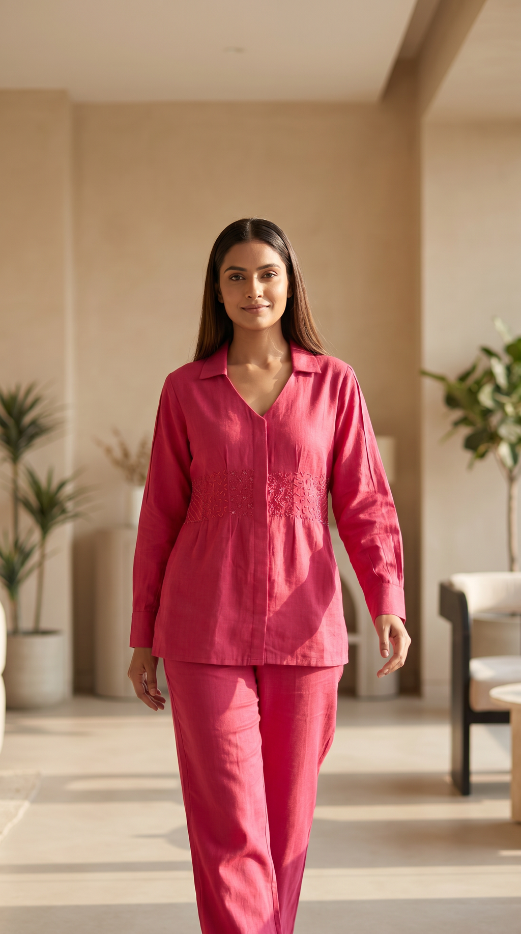 Rani Pink Cotton Hand-Embroidered Coord Set