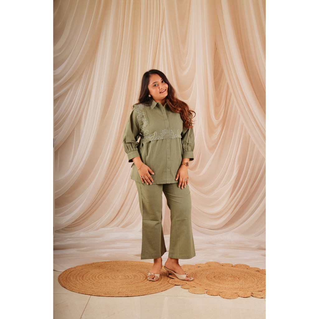 Green Layered Shirt Coord Set