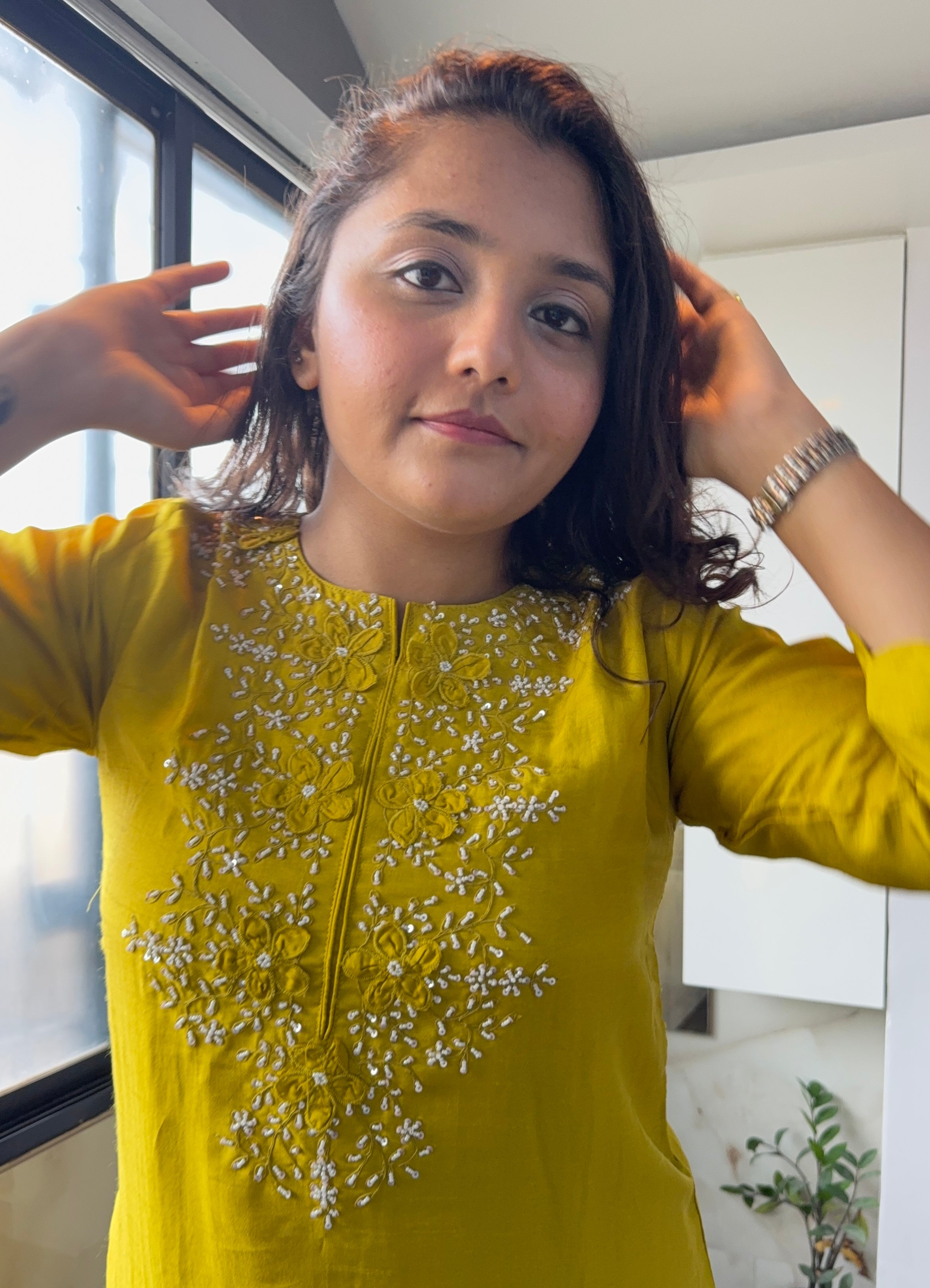 Mustard Raw Silk Embroidered Set