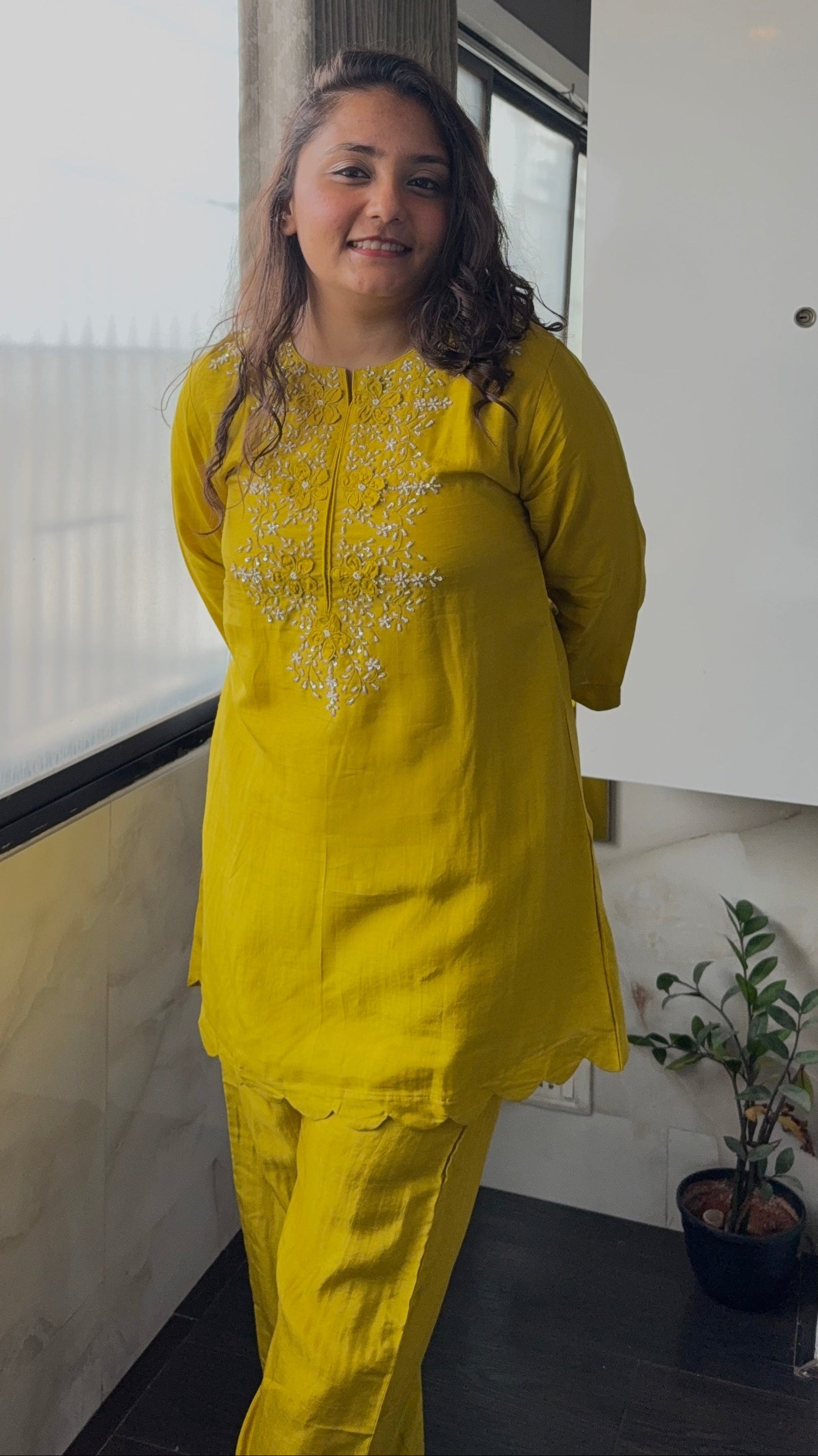Mustard Raw Silk Embroidered Set