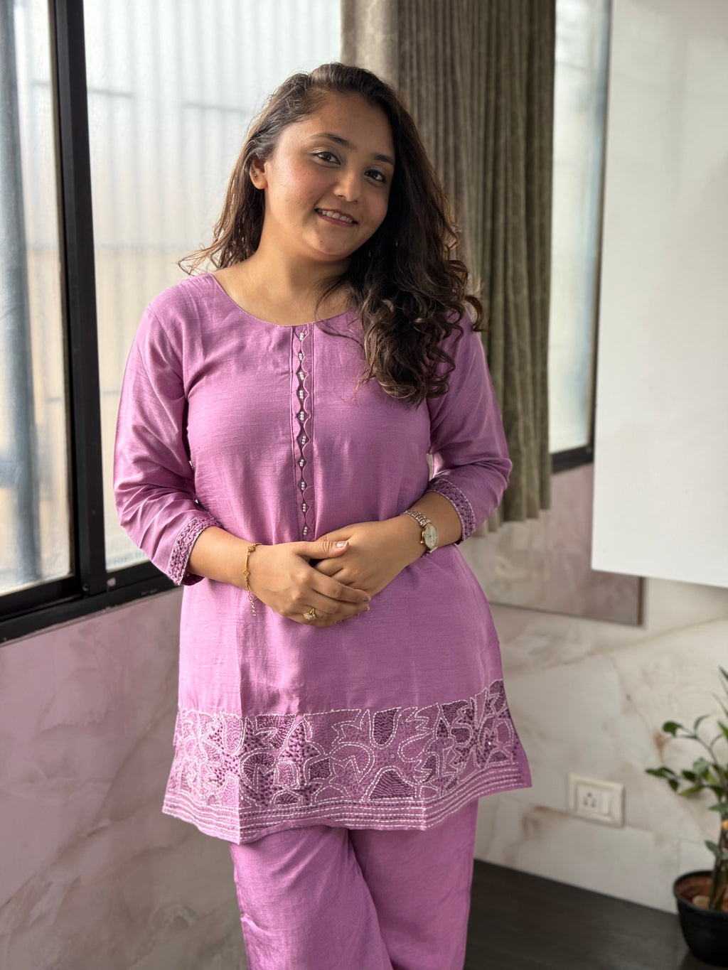 Cotton Thread Work Coord Set - Light Purple