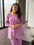 Cotton Thread Work Coord Set - Light Purple