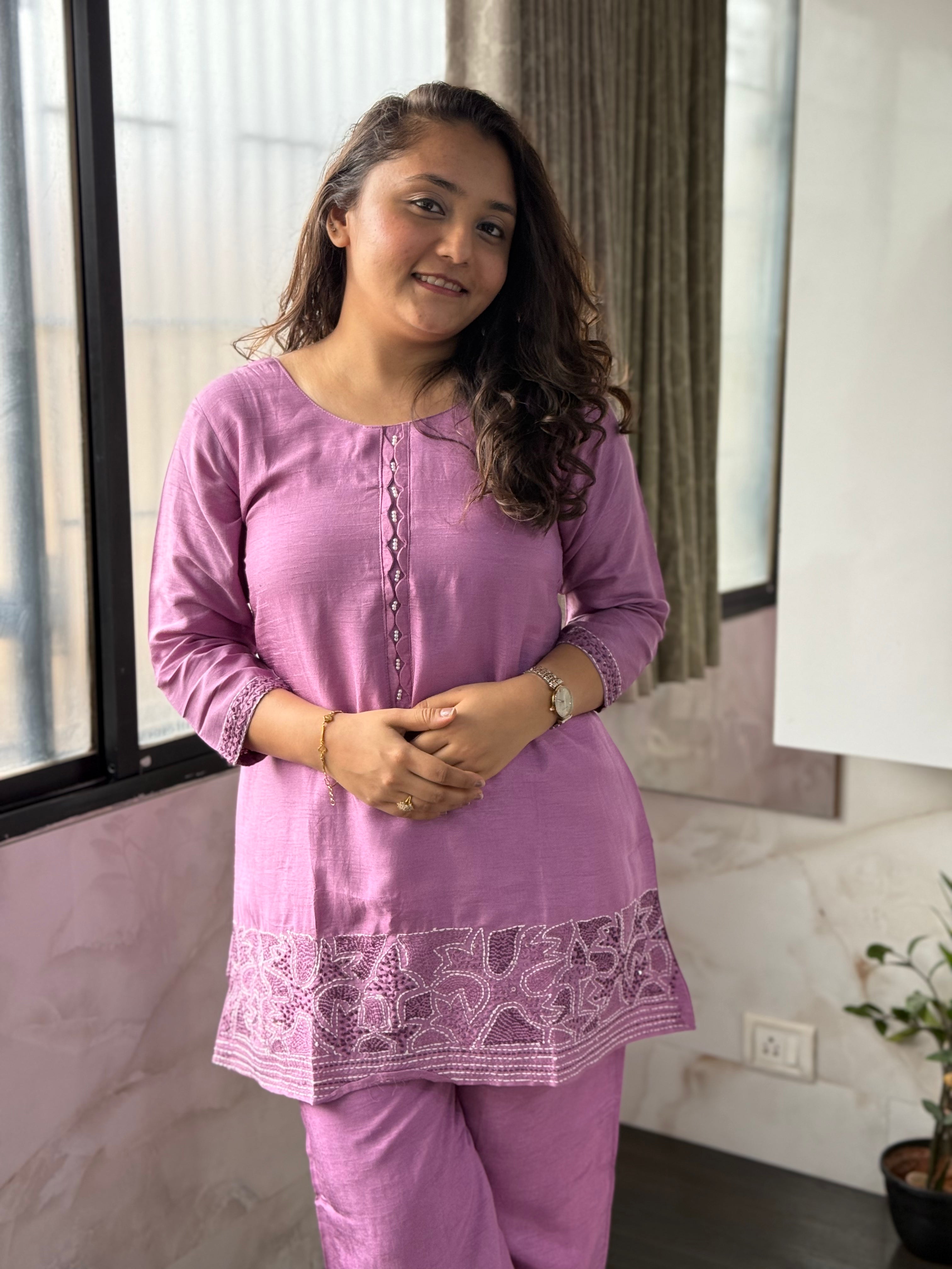 Cotton Thread Work Coord Set - Light Purple