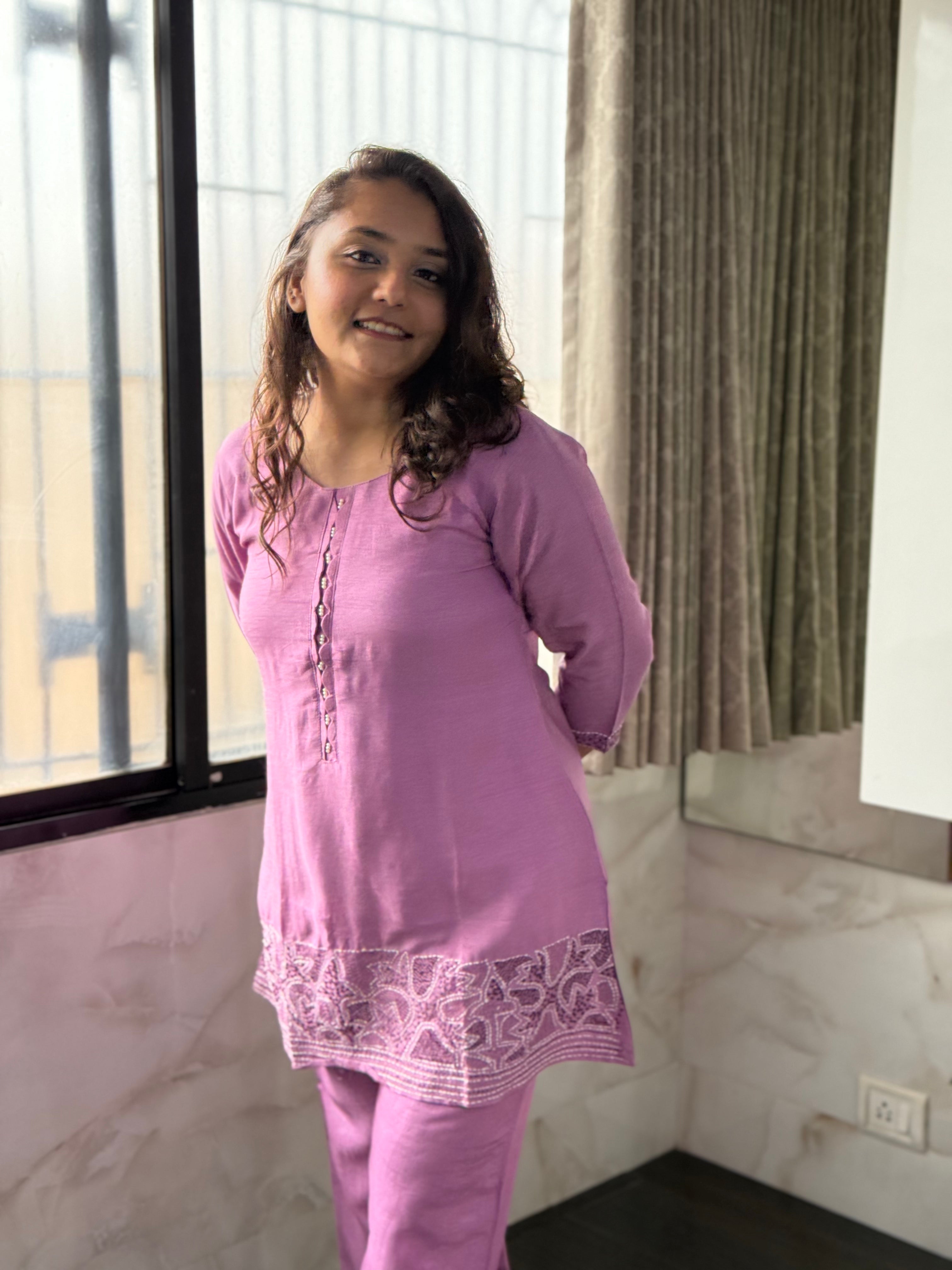 Cotton Thread Work Coord Set - Light Purple