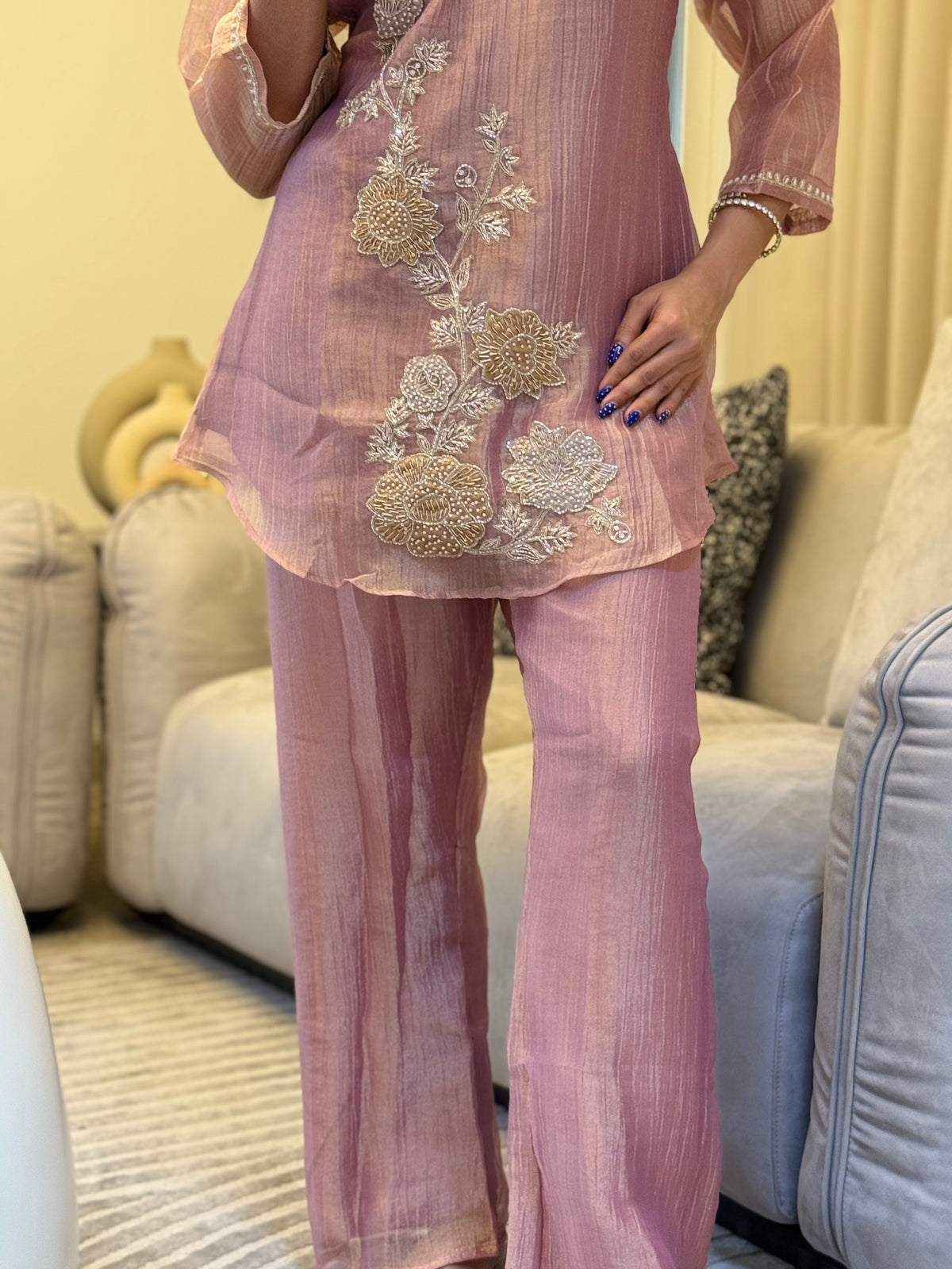 Dusty Rose Floral Embroidered Coord Set