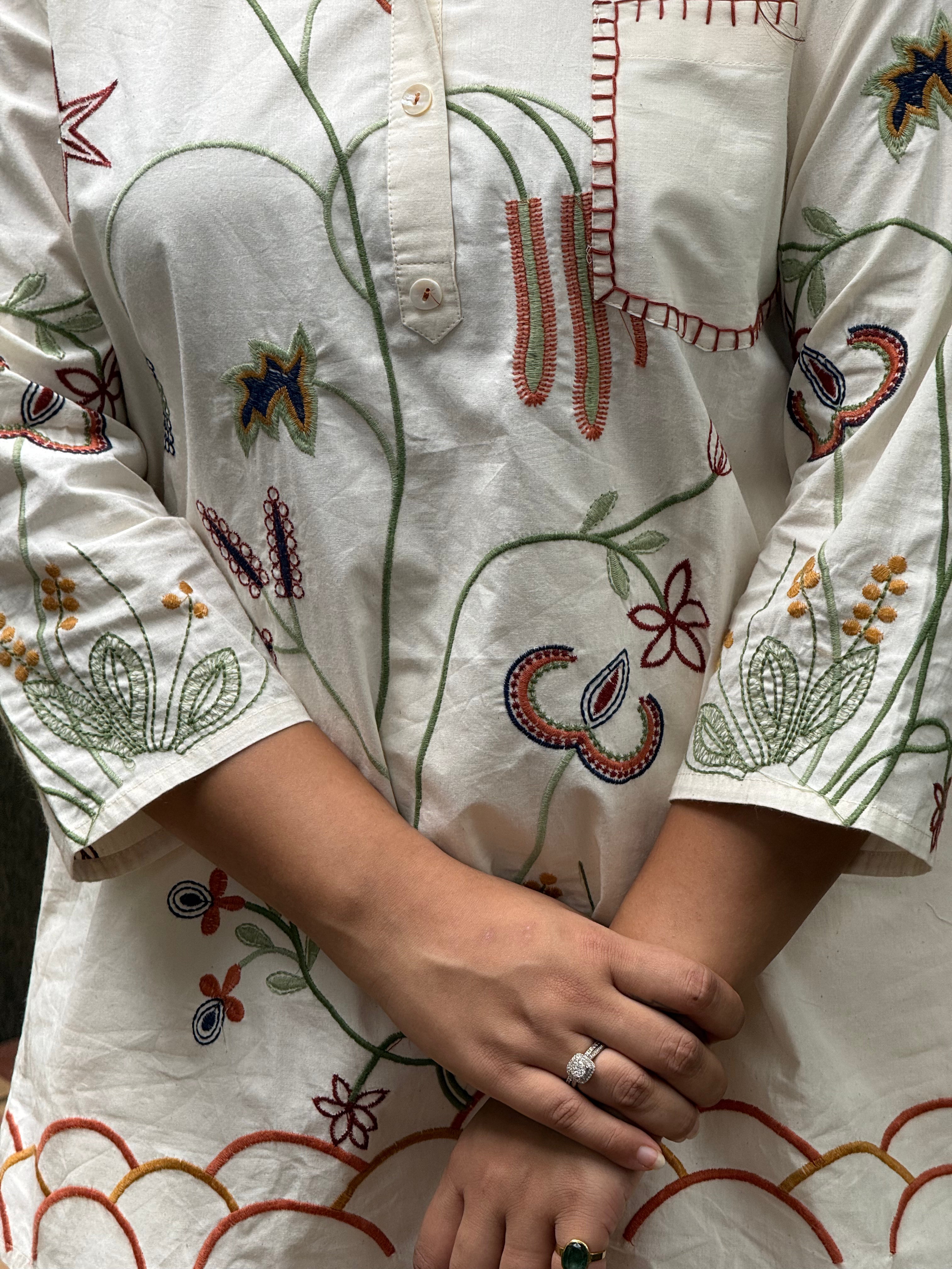 White Cotton Floral Printed Coord Set