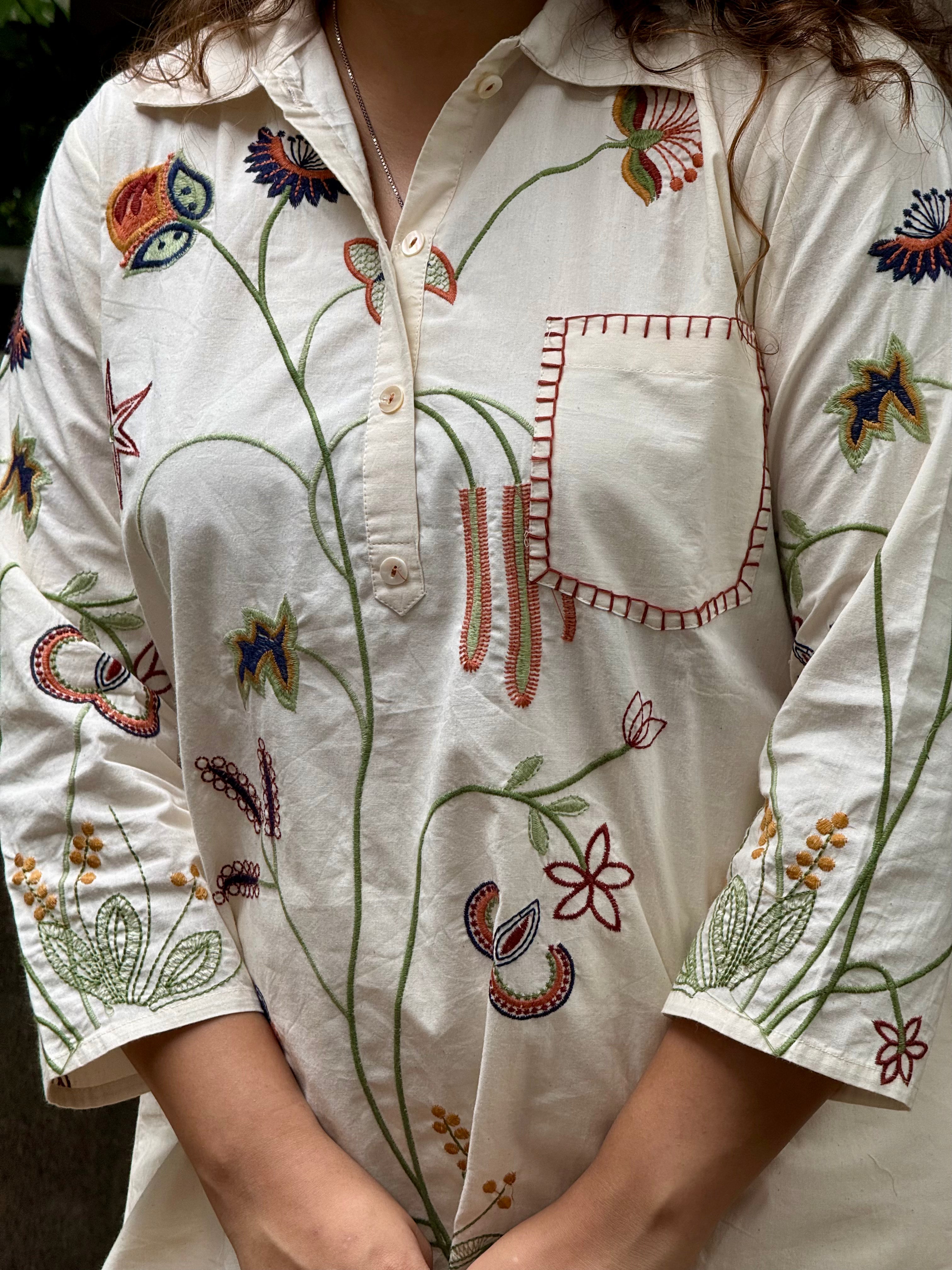 White Cotton Floral Printed Coord Set