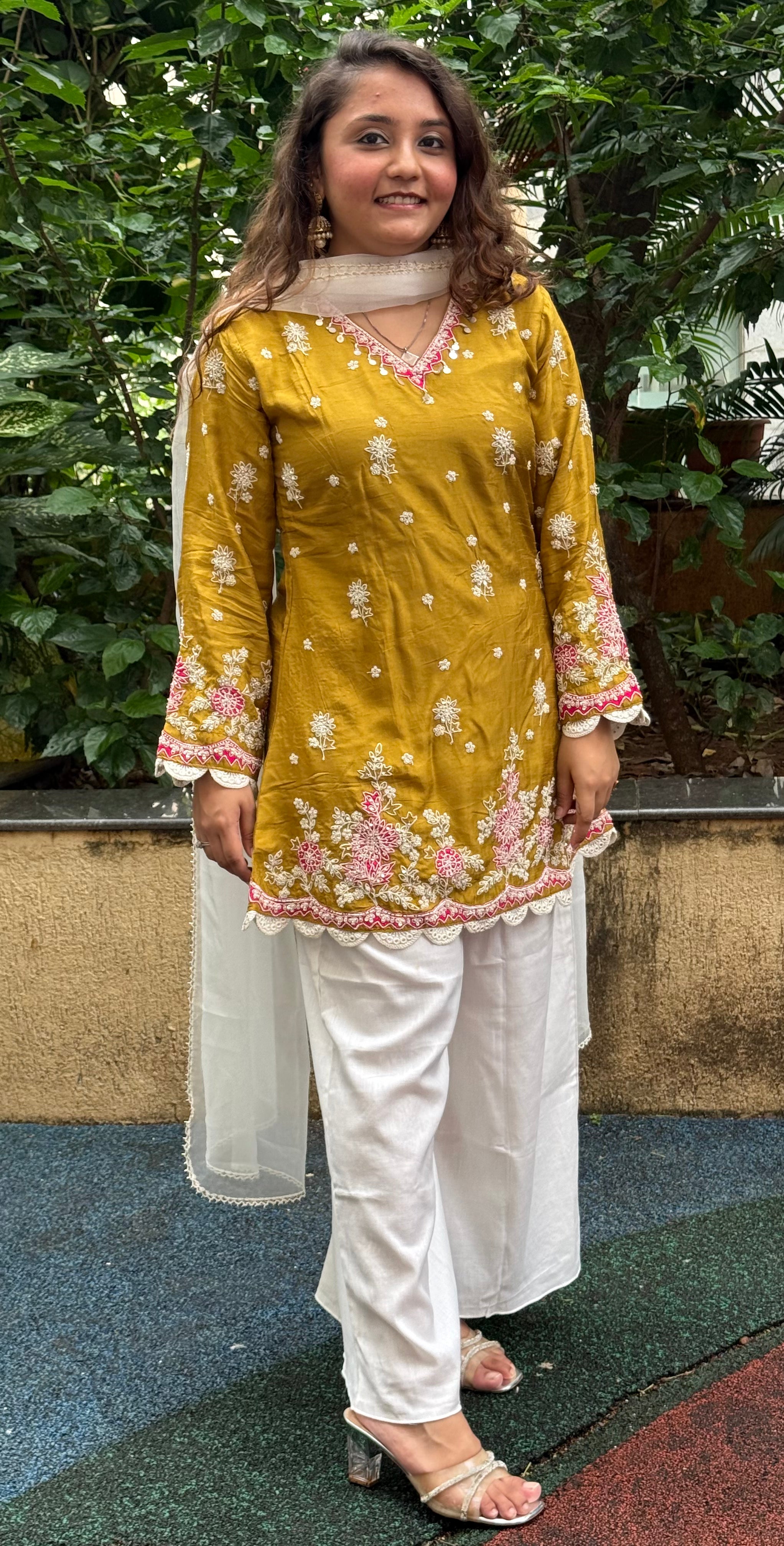 Dolla Silk Heavy Thread Work Coord Set - Mustard Yellow