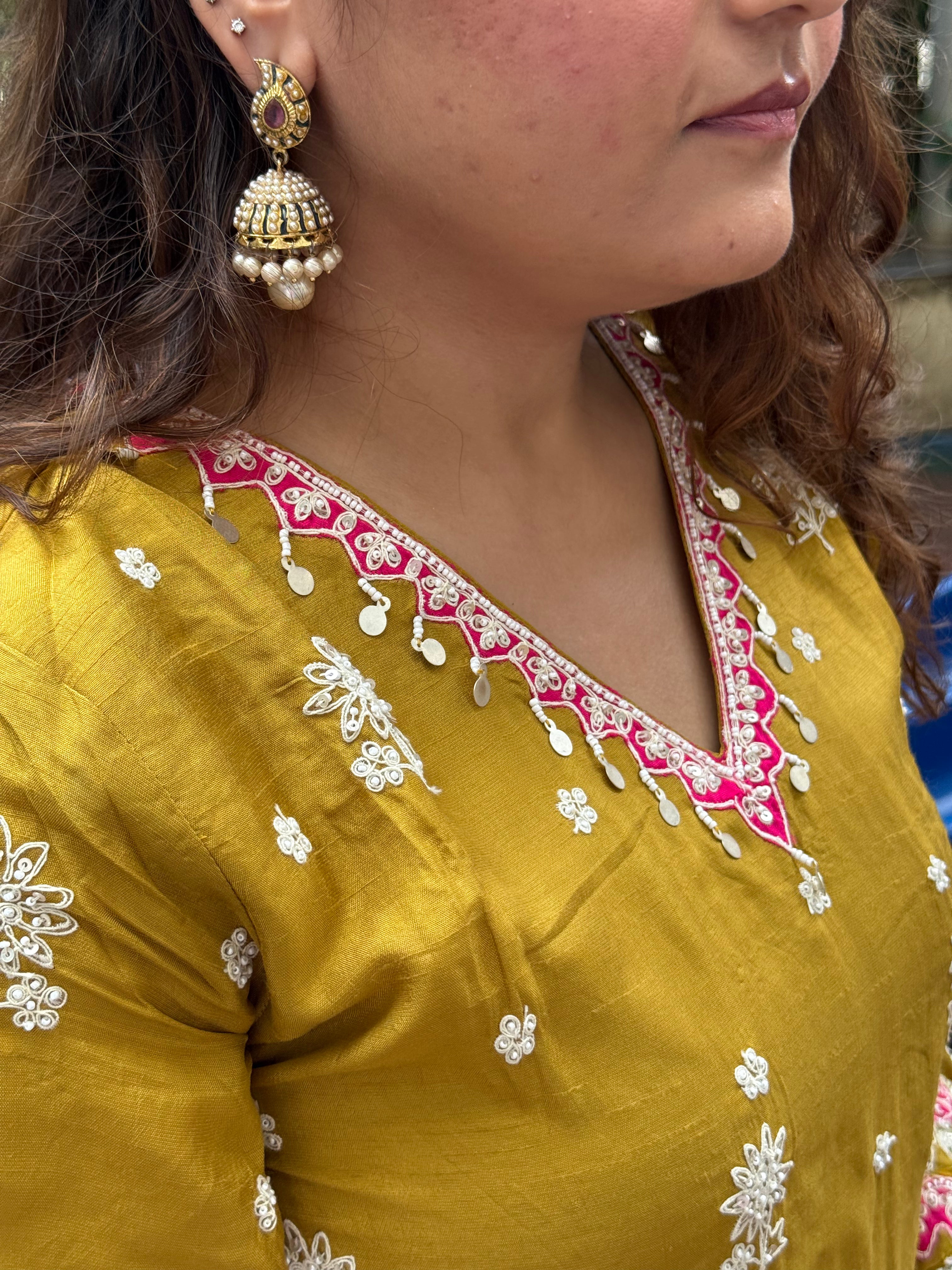 Dolla Silk Heavy Thread Work Coord Set - Mustard Yellow