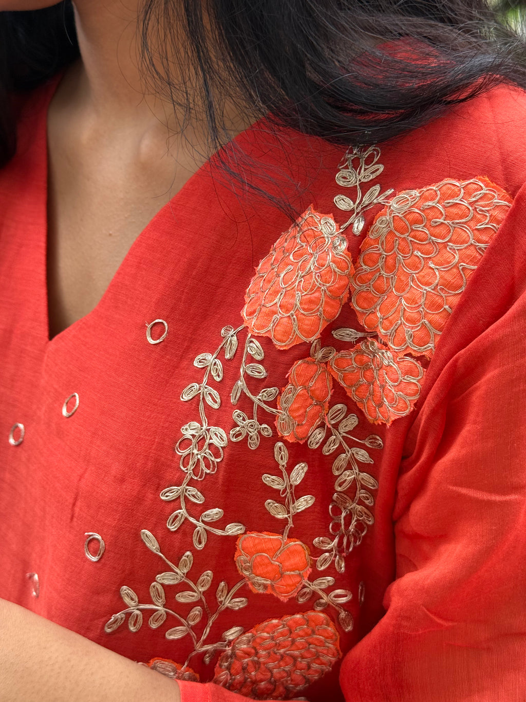 Rusty Chanderi Silk Coord Set with Heavy Side Embroidery