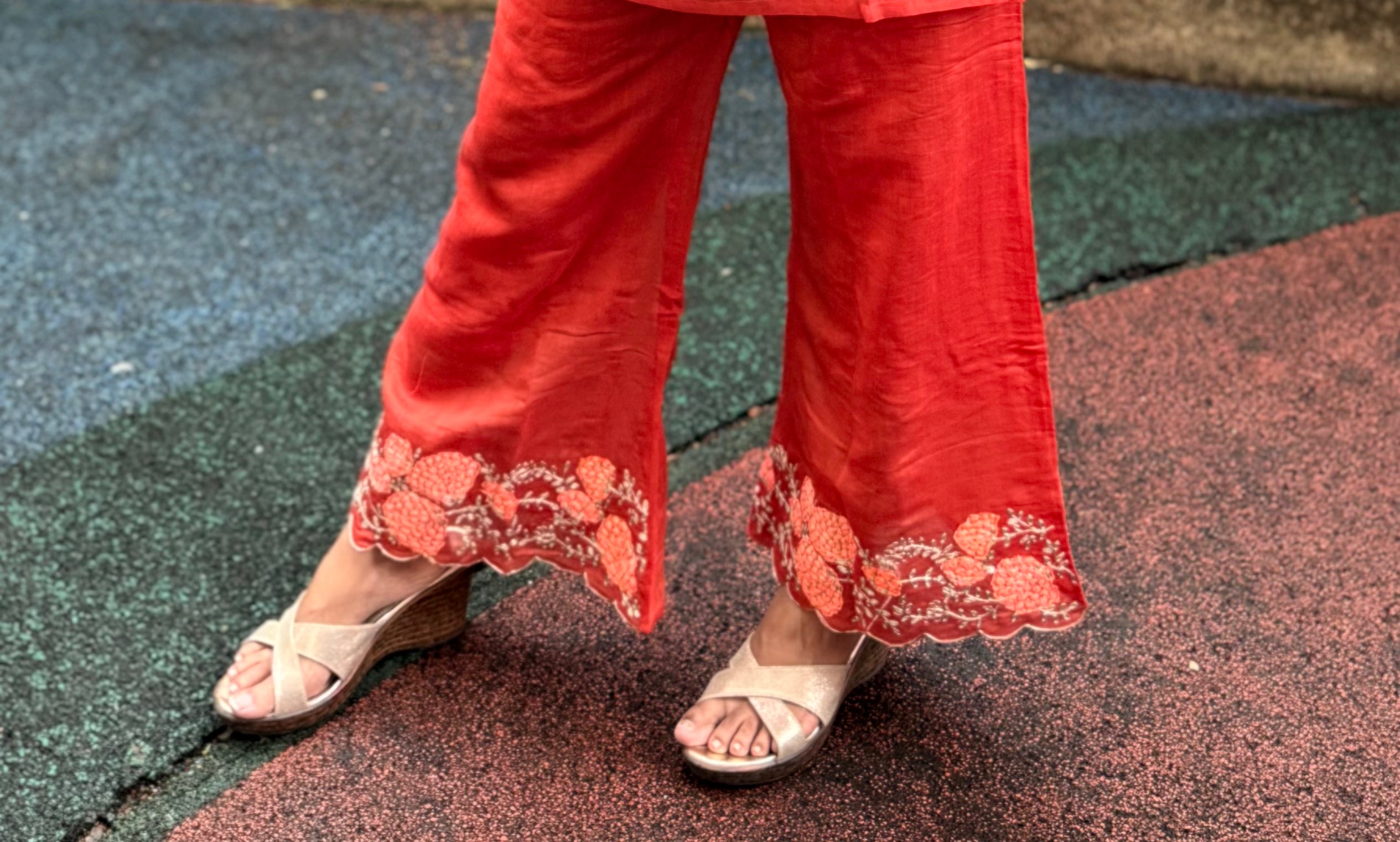 Rusty Chanderi Silk Coord Set with Heavy Side Embroidery