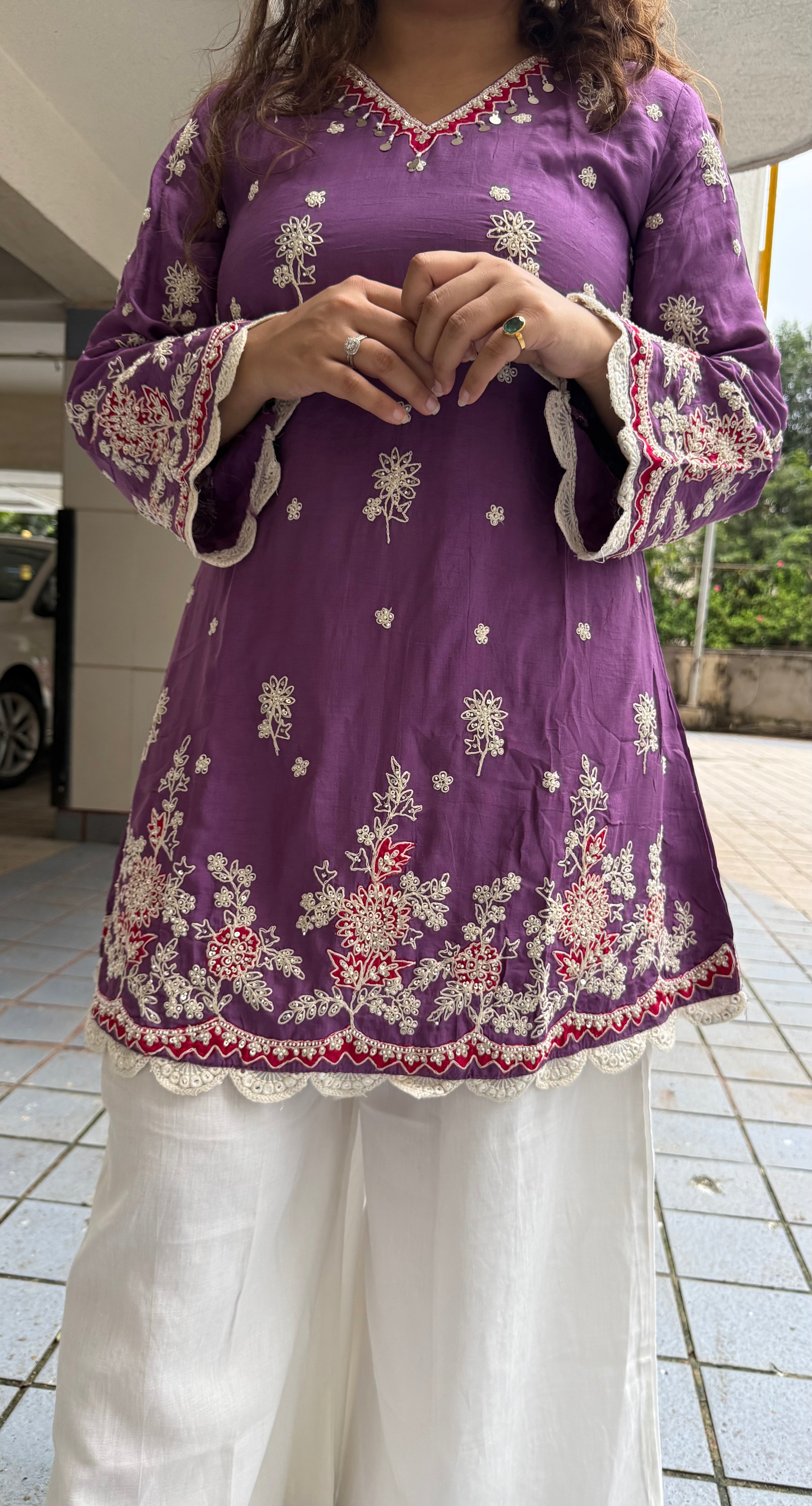 Dolla Silk Heavy Thread Work Coord Set - Purple