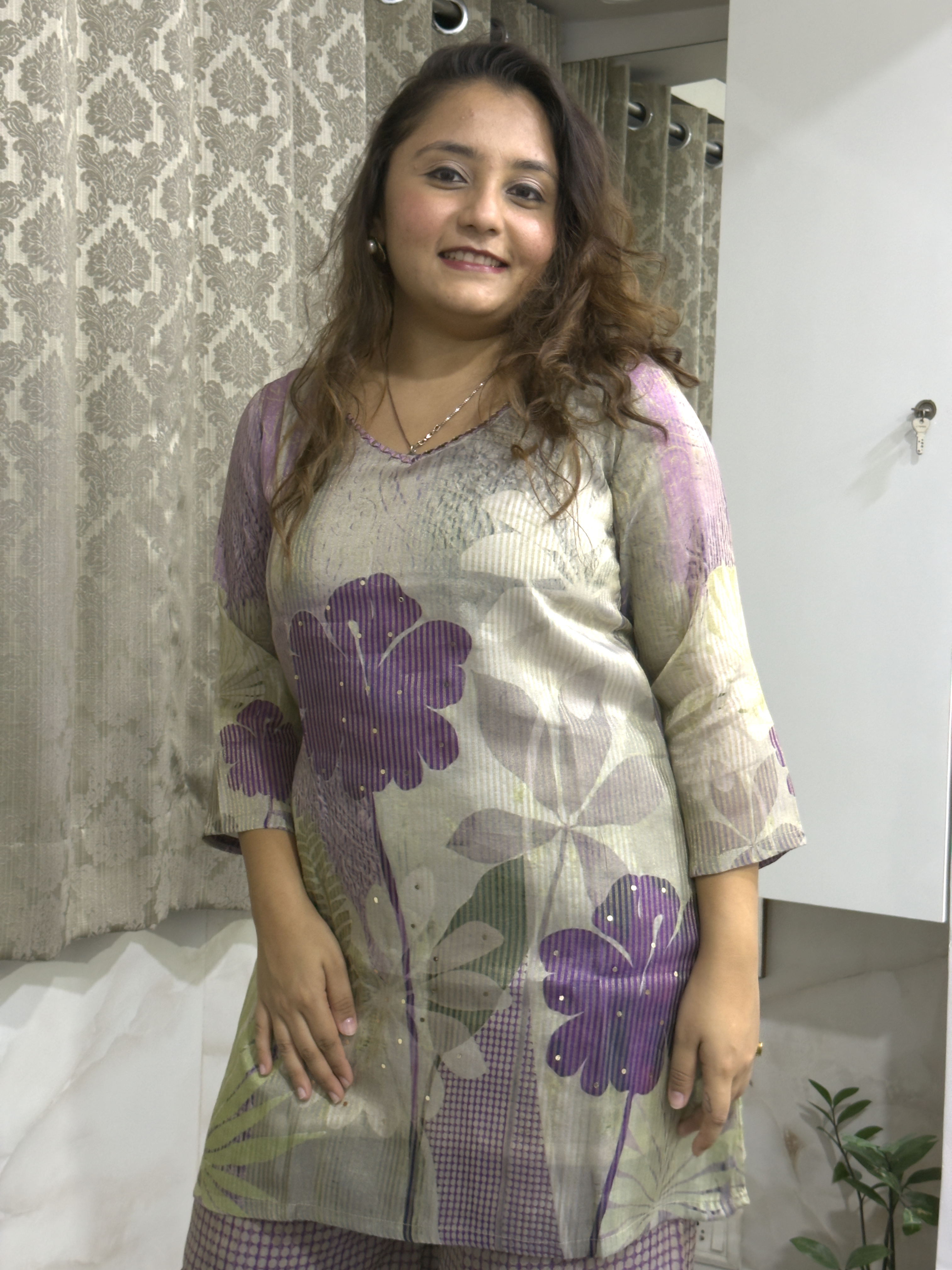 Purple Tissue Organza Embroidered Coord Set