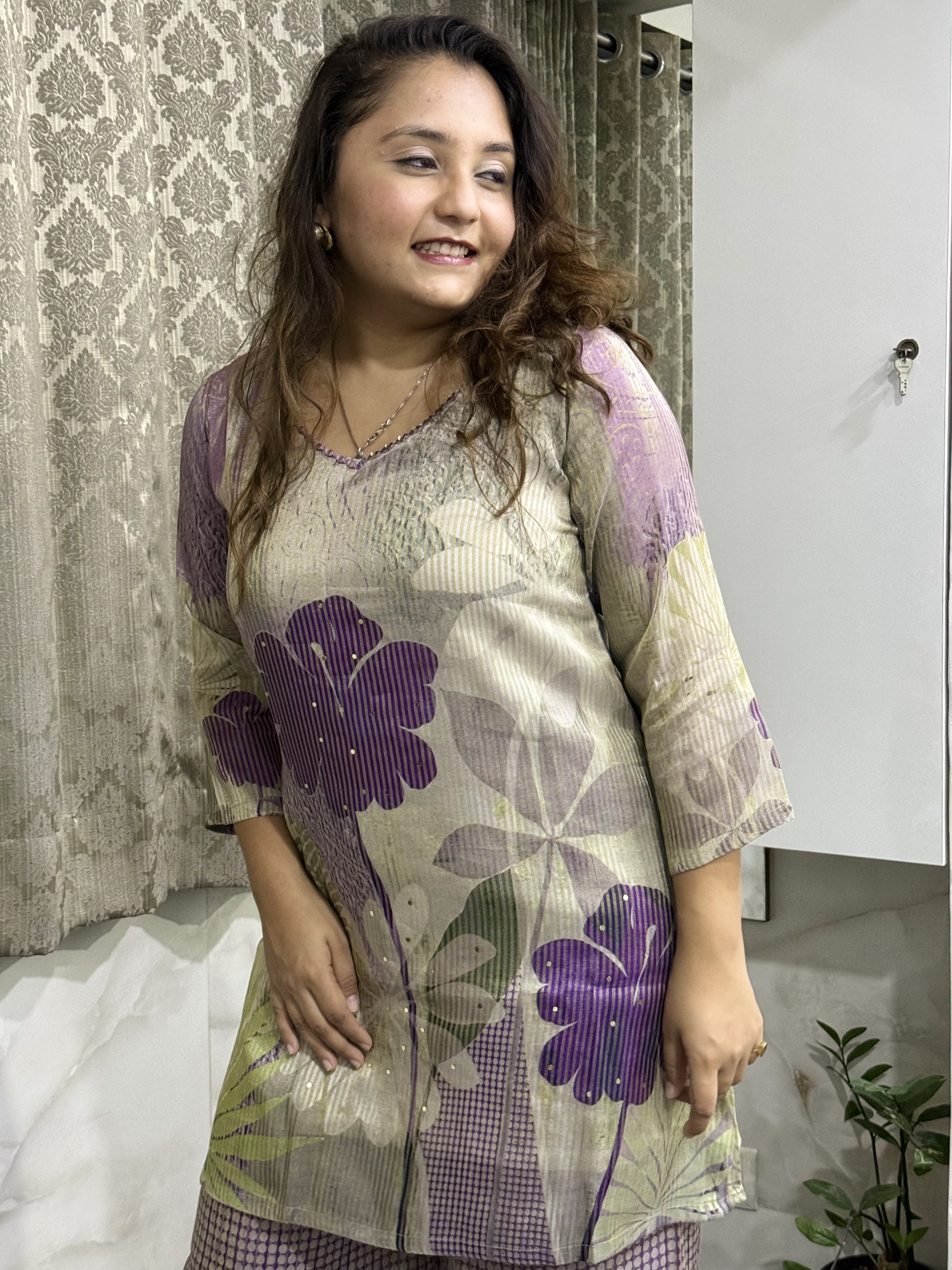 Purple Tissue Organza Embroidered Coord Set