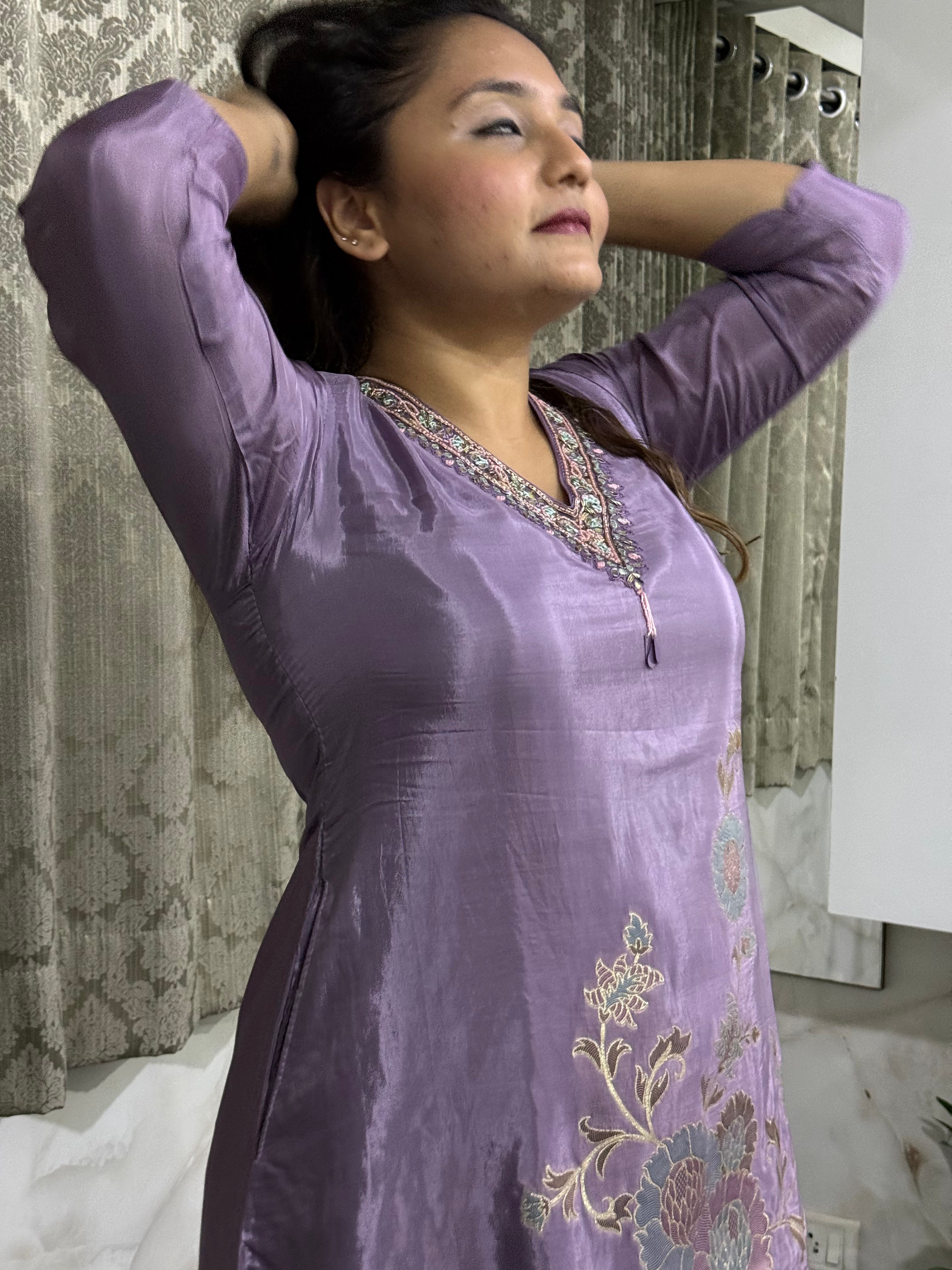 Purple Embossed Glitter Work Coord Set