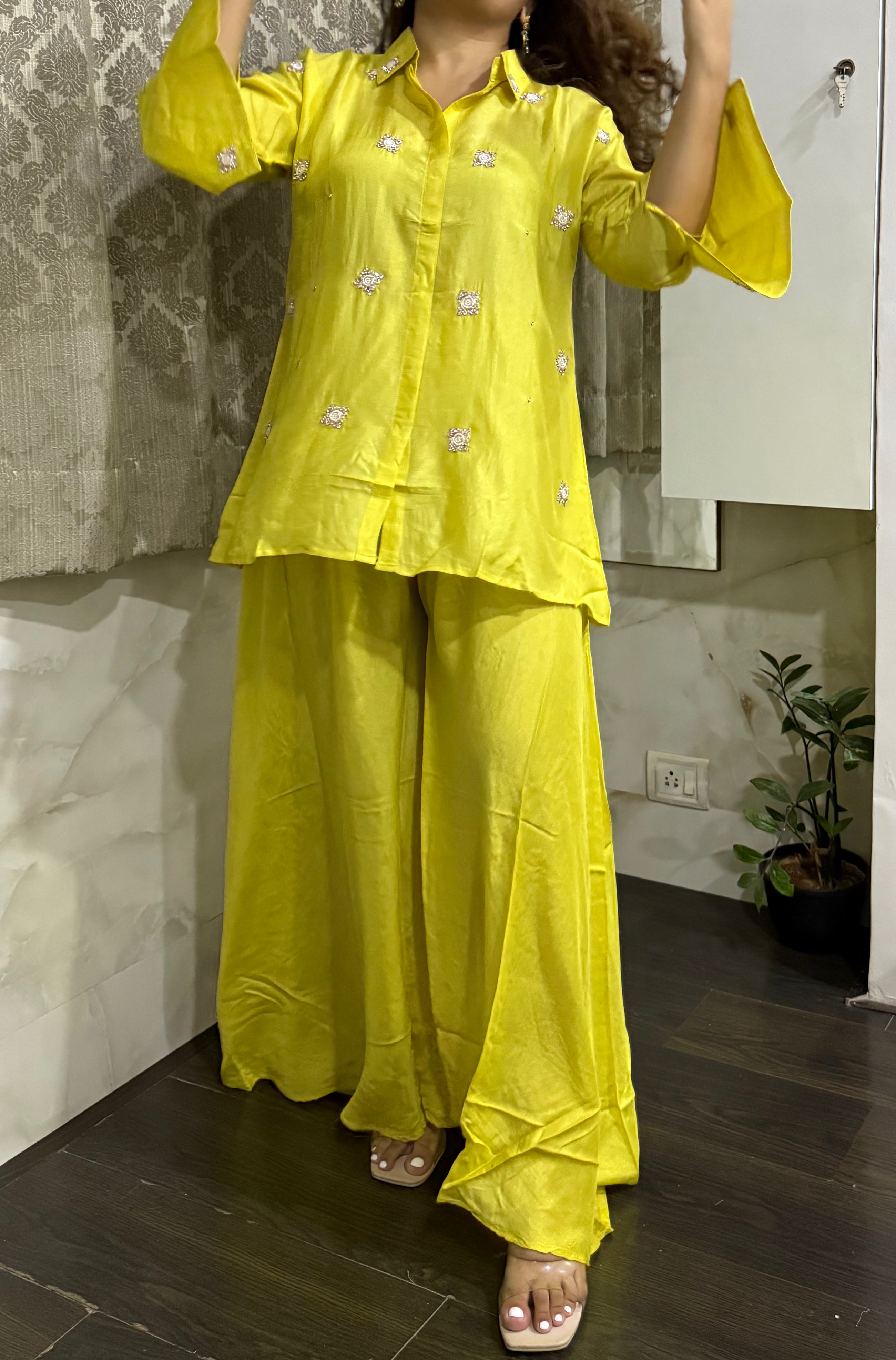 Minimal Work Cotton Silk Coord Set - Yellow