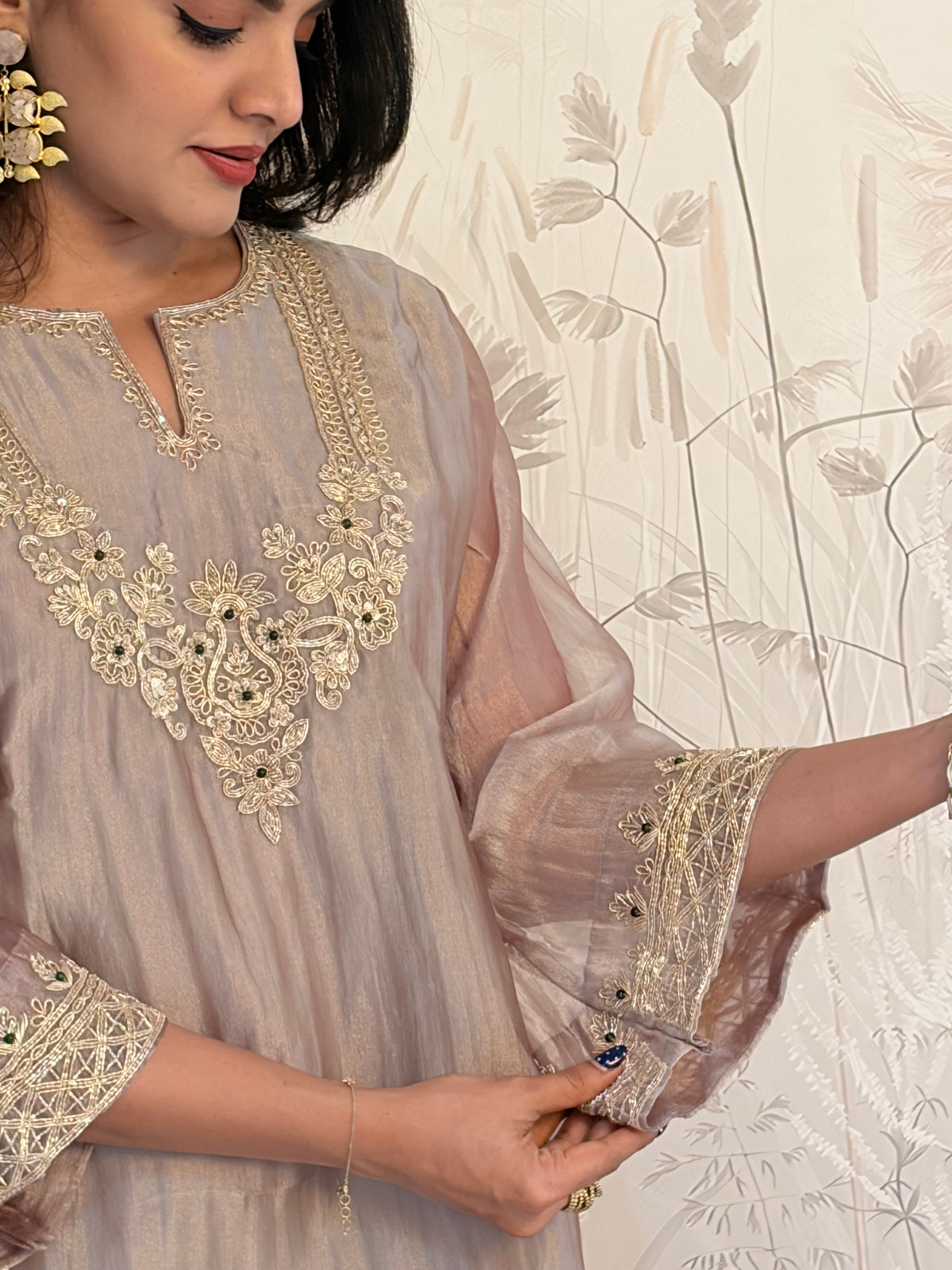 Grey Hand-Embroidered Coord Set