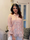 Blush Pink Floral Embroidered Shirt Set
