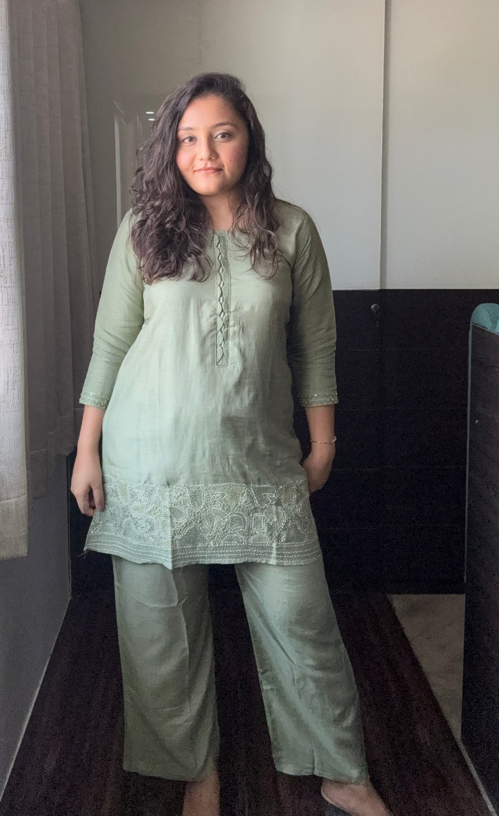 Cotton Thread Work Coord Set - Soft Green