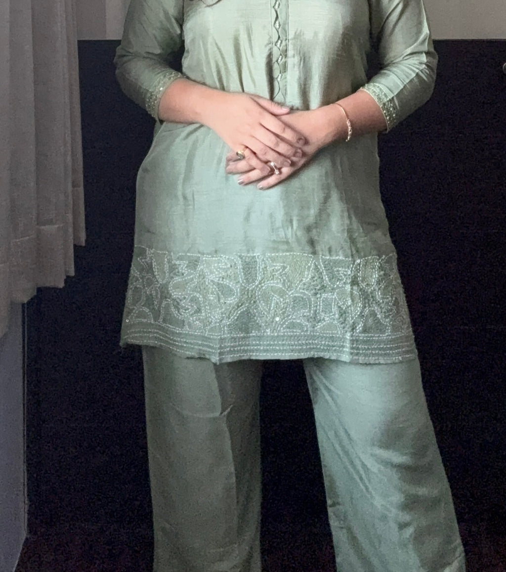 Cotton Thread Work Coord Set - Soft Green