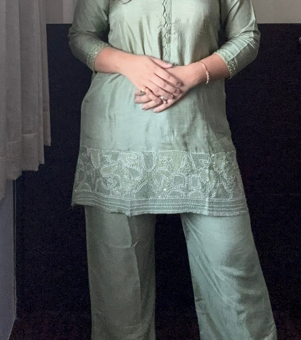 Cotton Thread Work Coord Set - Soft Green