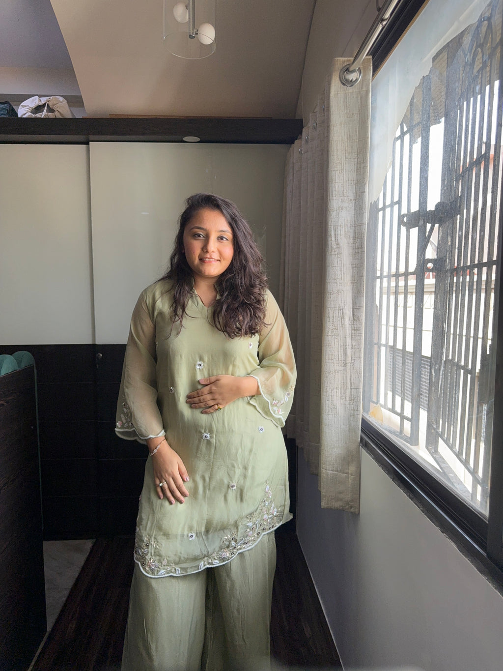 Green Organza Handwork Coord Set