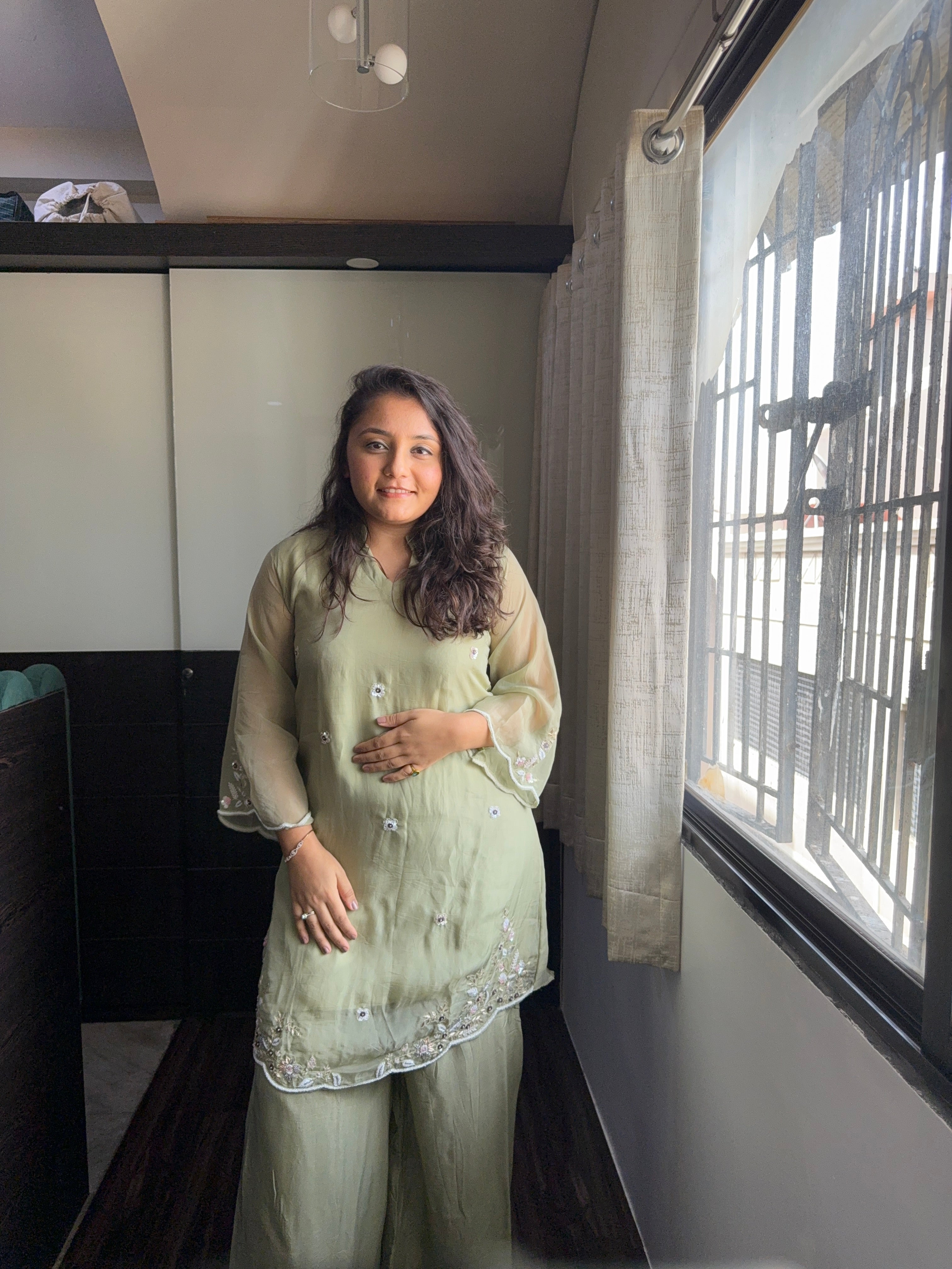 Green Organza Handwork Coord Set