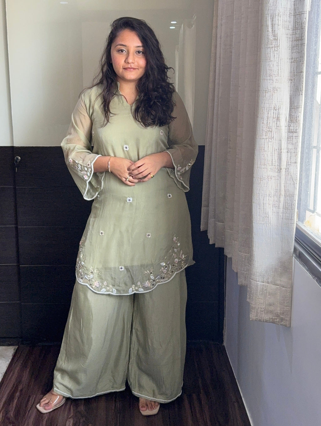 Green Organza Handwork Coord Set