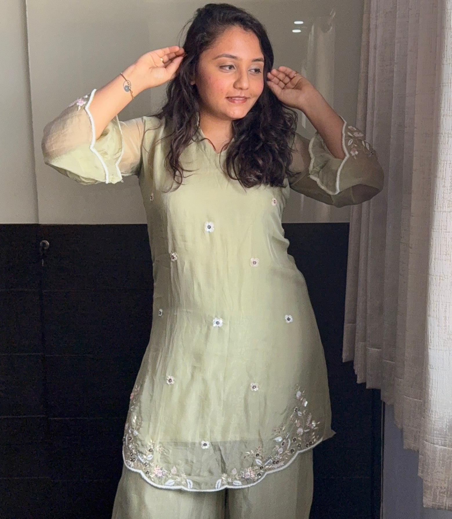 Green Organza Handwork Coord Set