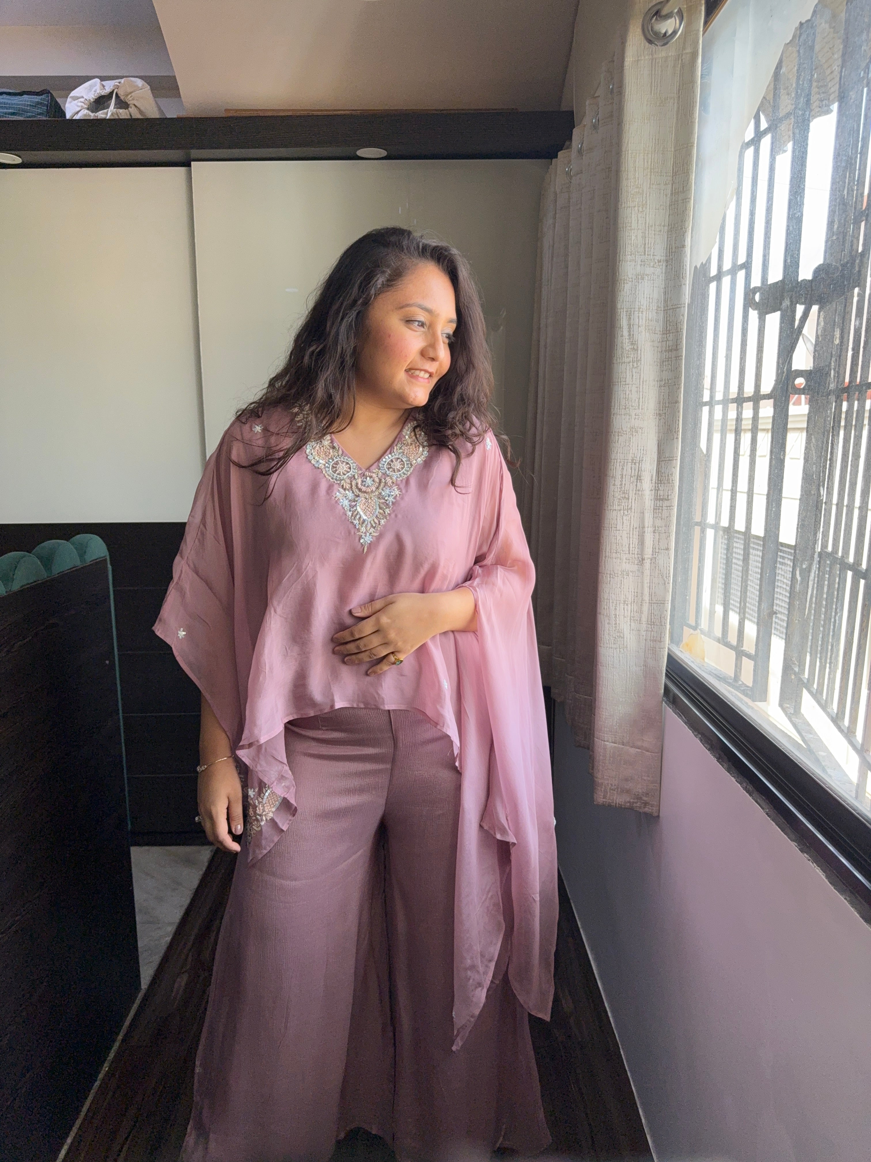 Rosy Mauve Organza Blend Coord Set