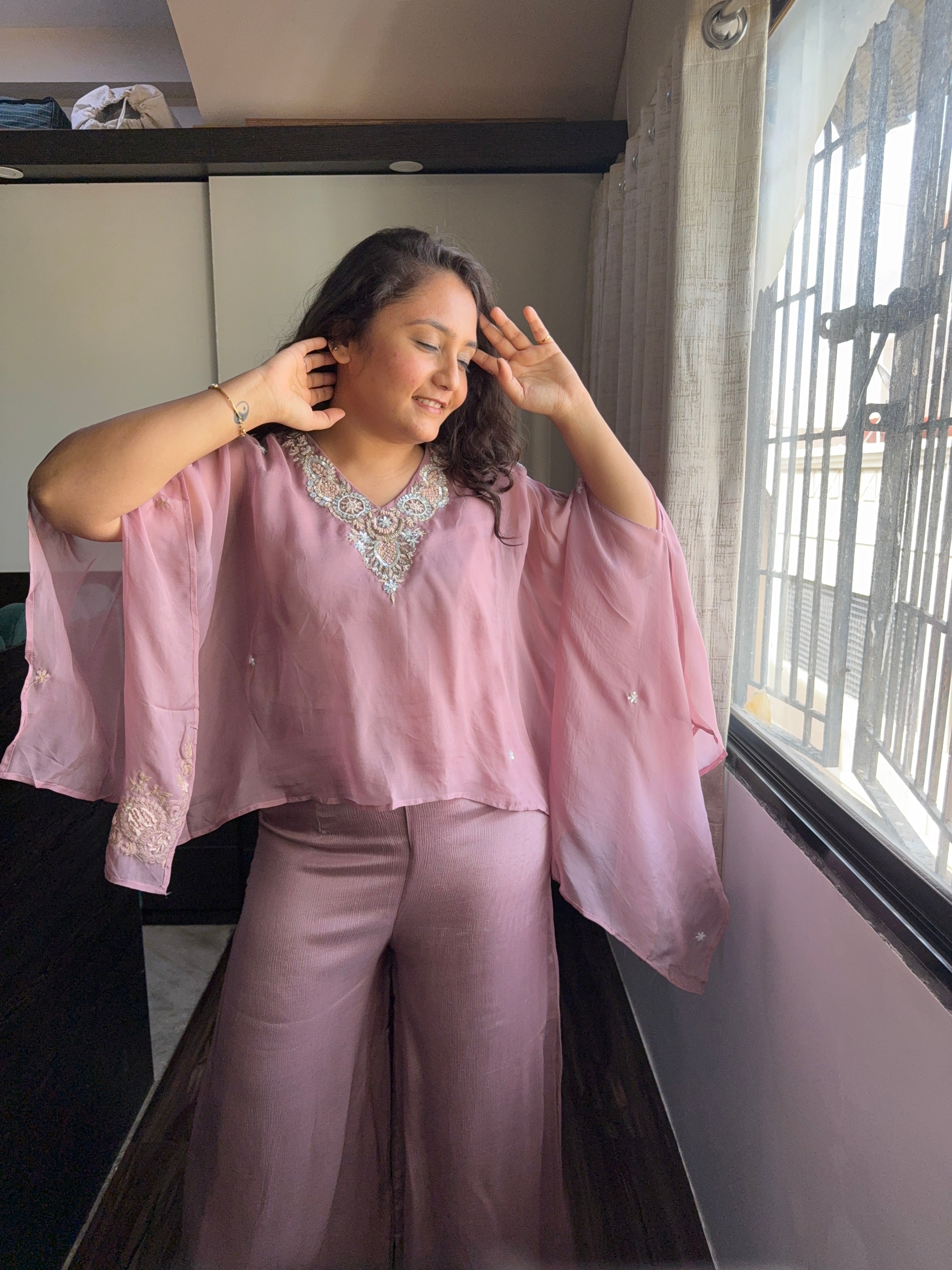 Rosy Mauve Organza Blend Coord Set