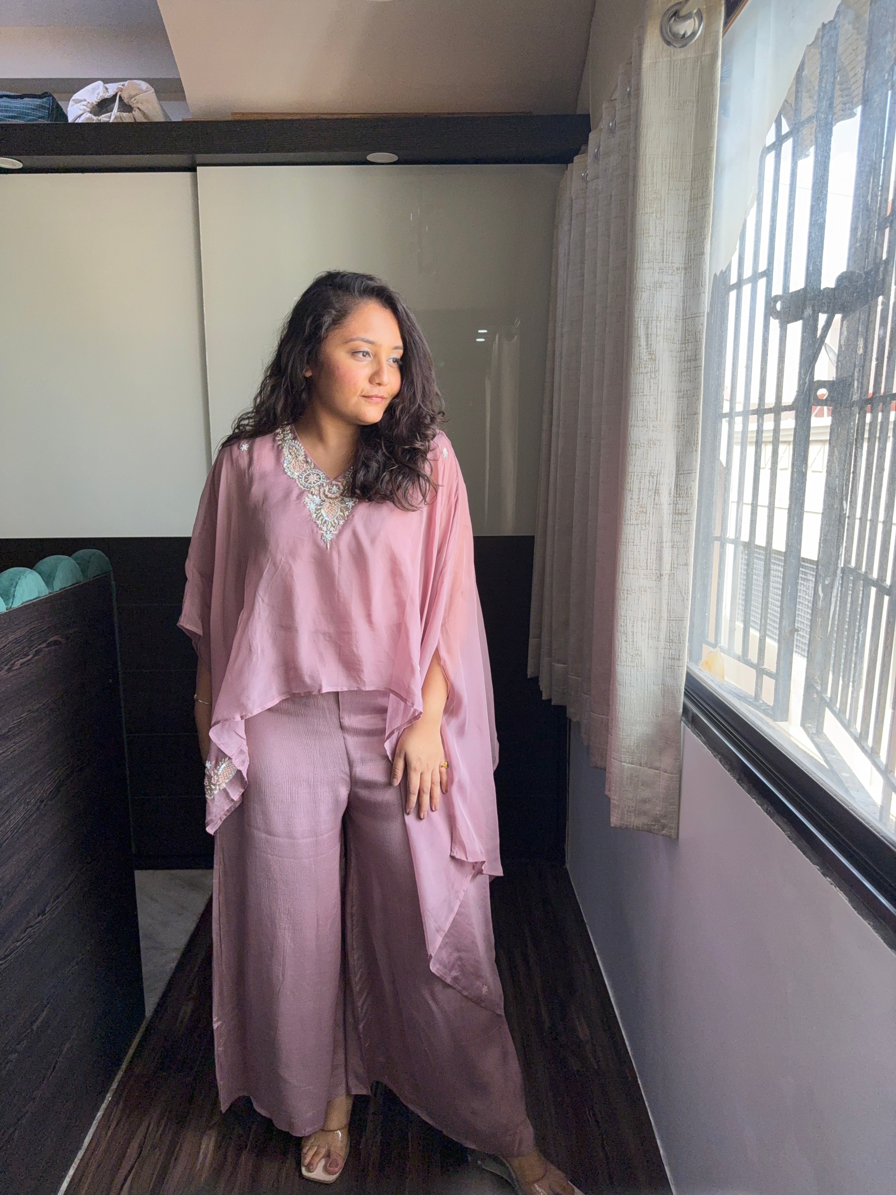 Rosy Mauve Organza Blend Coord Set