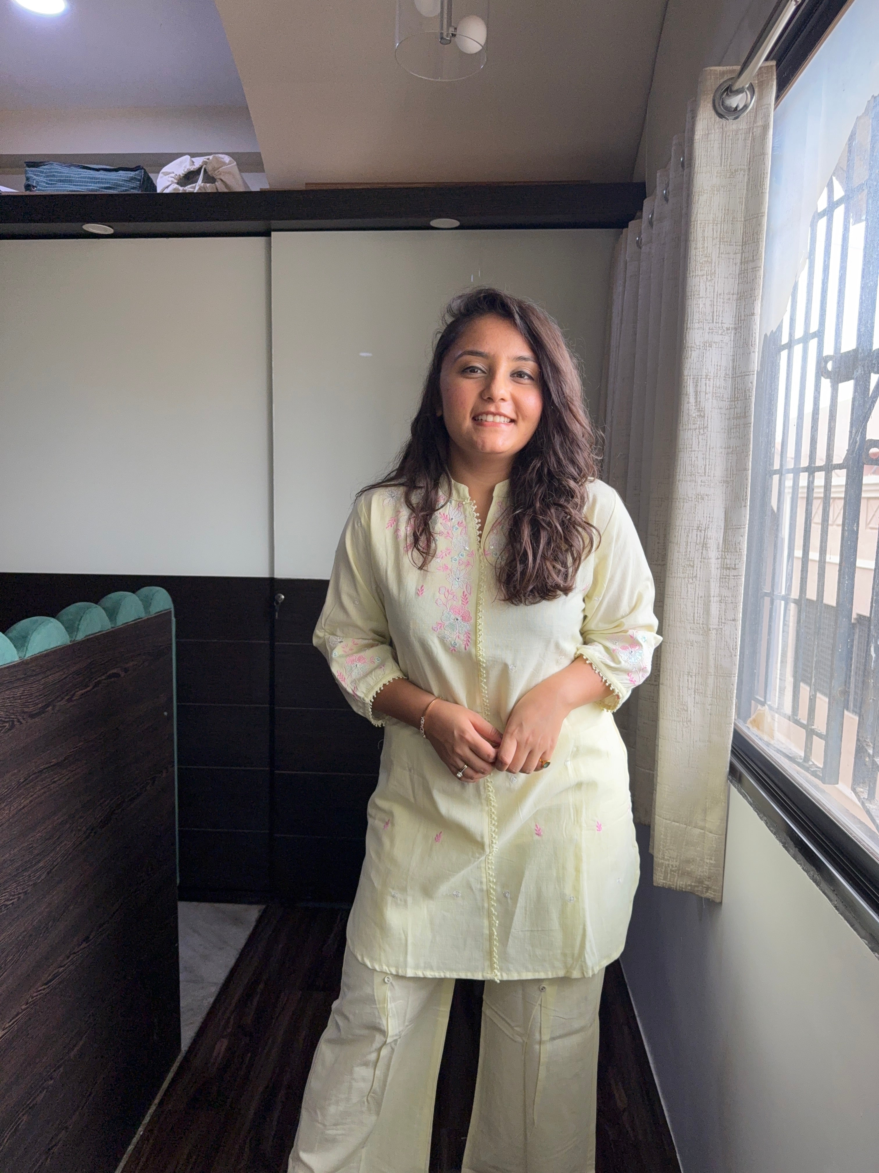 Pastel Yellow Embroidered Coord Set