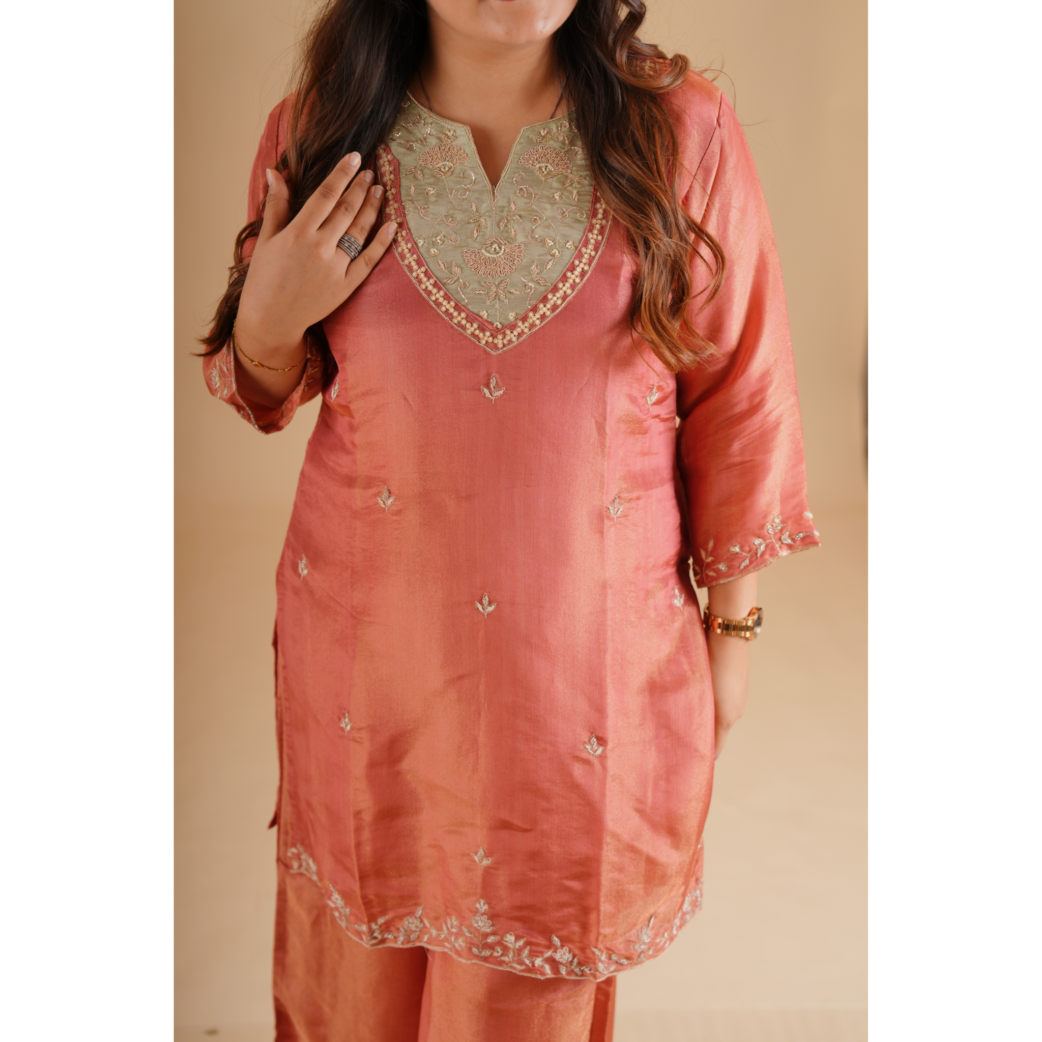 Pink Silk Embroidered Coord Set