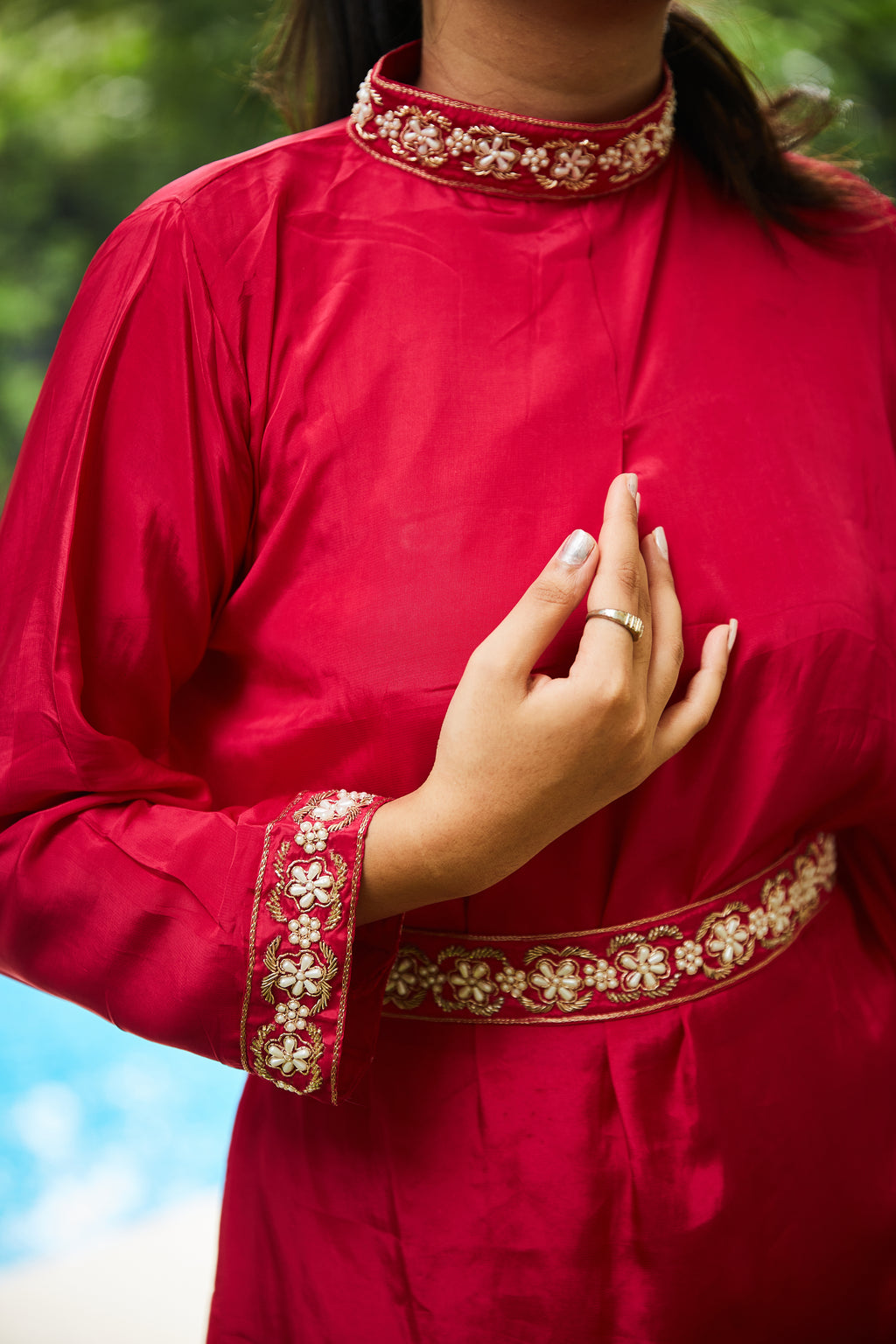 Pink Half-Kaftan Style Coord Set with Embellished Waist