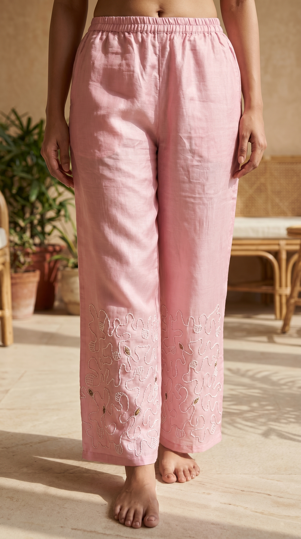 Blush Pink Ombre Cotton Embroidered Coord Set