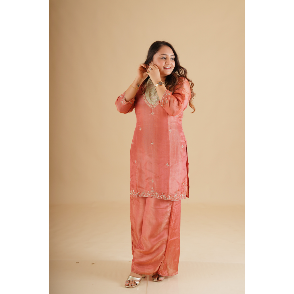 Pink Silk Embroidered Coord Set