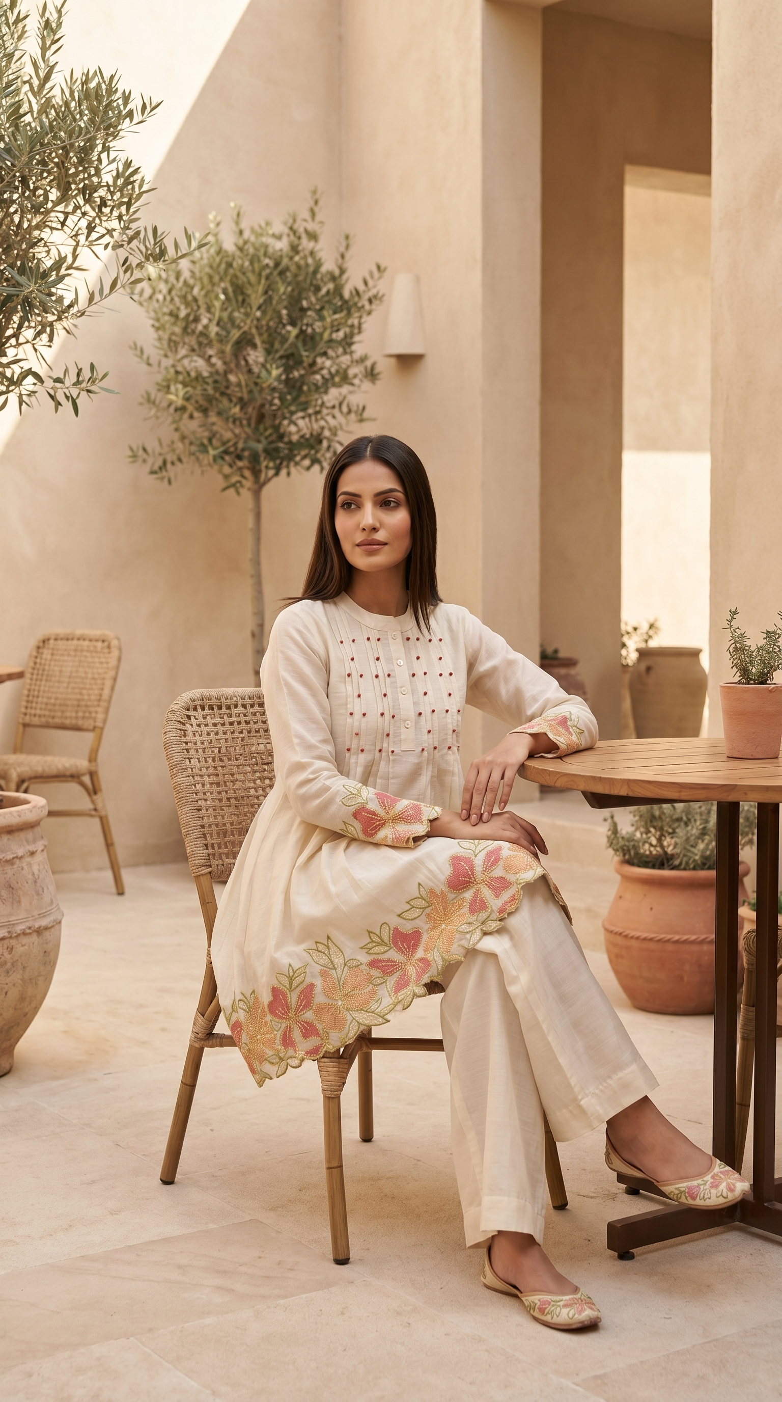 White Floral Thread Embroidered Coord Set
