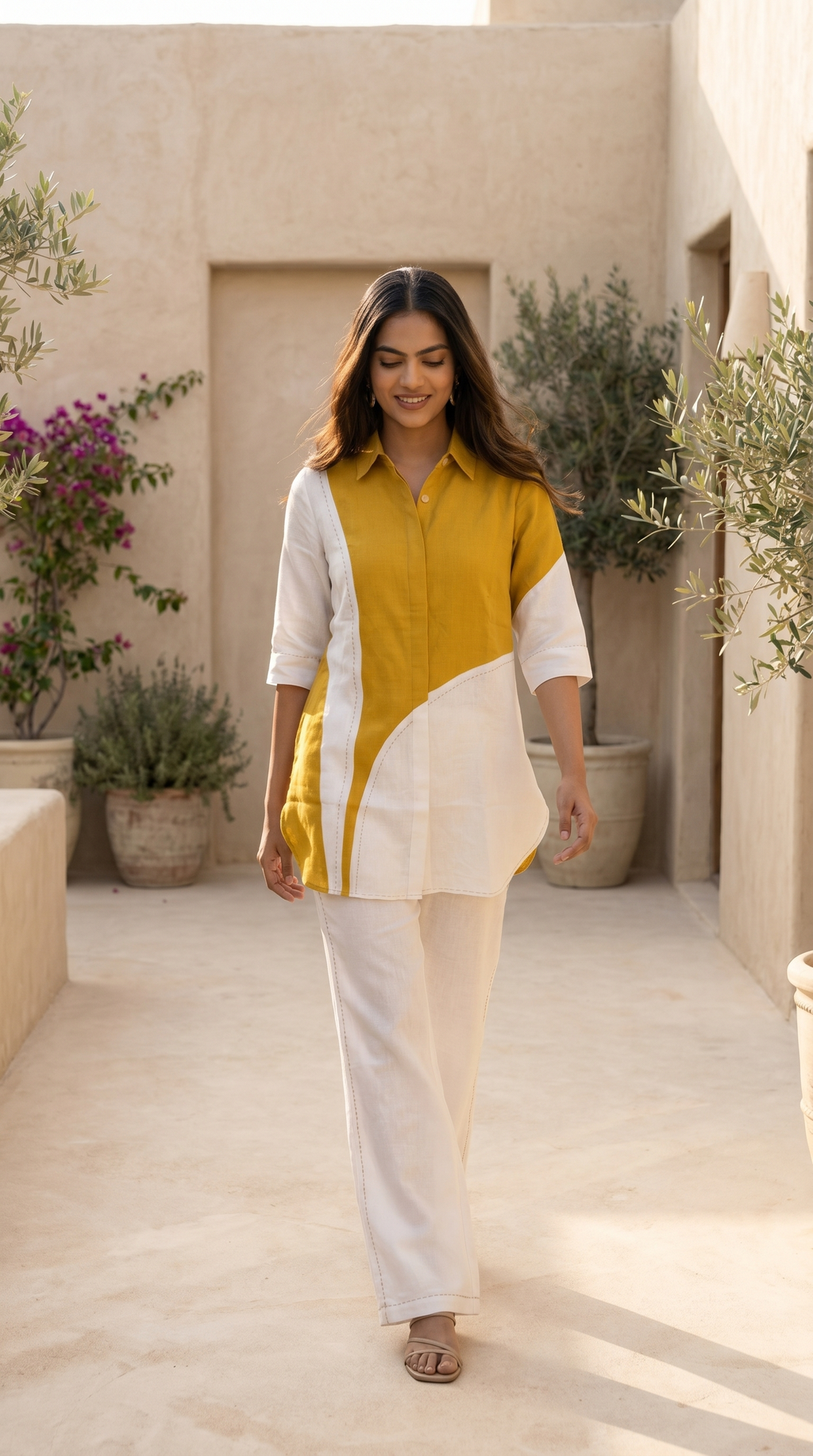 Mustard yellow and White coord set