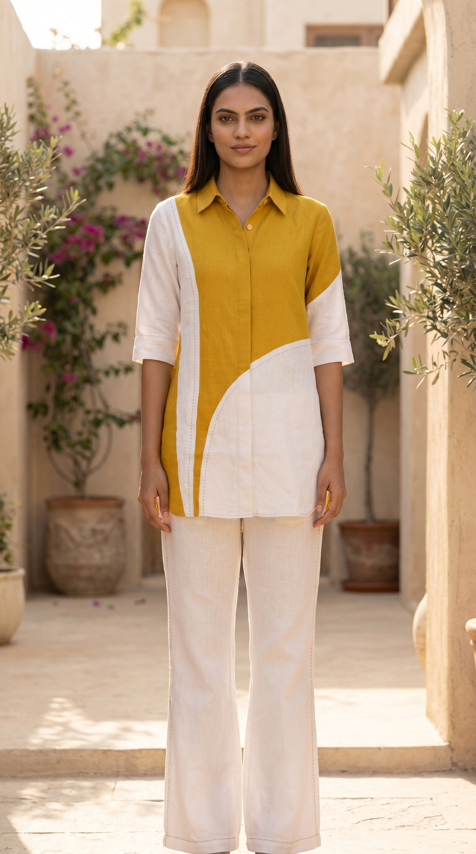 Mustard yellow and White coord set